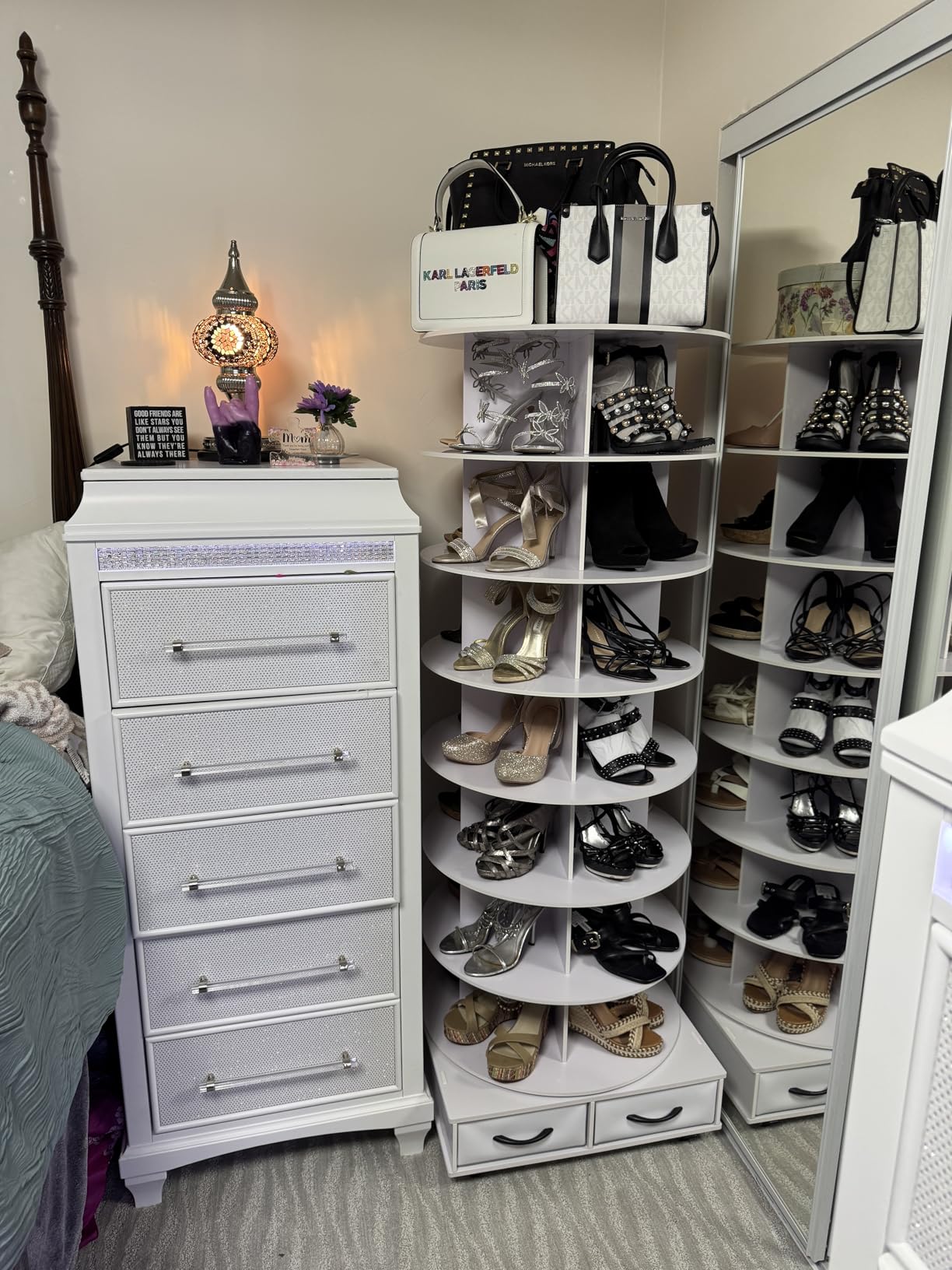RUNSUNSPRI 8 Tier Rotating Shoe Rack Tower Contains 2 Drawers | Spinning Shoe Rack, Revolving 360 Shoe Racks, Storage Round Carousel, Equipped with 5 Universal Wheels with Brake Function customer photo 1