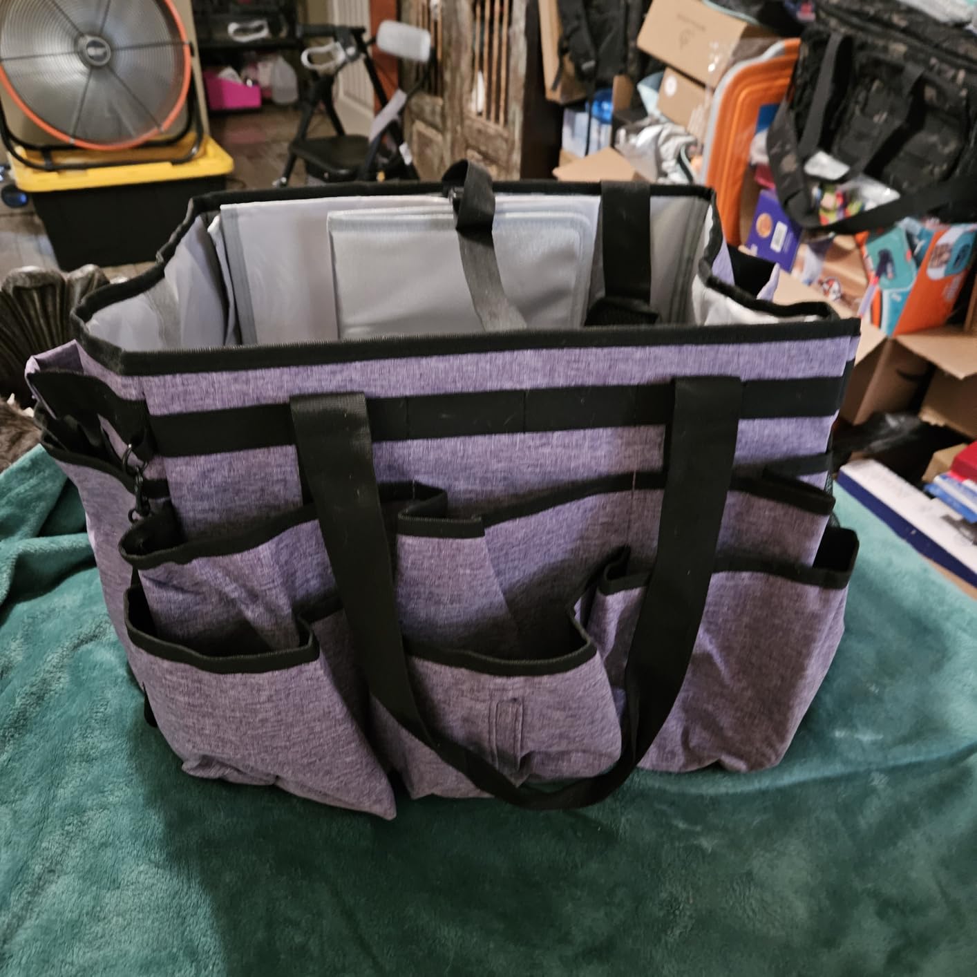 Large Rolling Cleaning Caddy Bag with Detachable Trolley,Cleaning Cart on Wheels with Shoulder Strap,Cleaning Supplies Organizer for Housekeepers,Black customer photo 2