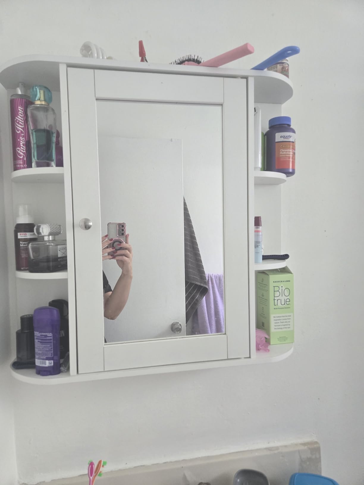 Shintenchi Bathroom Medicine Cabinet with Mirror, Wall Mounted, White | Mirrored Door Over the Toilet Storage, with 4 Internal and 6 Open Shelves, Storage Organizer Cupboard, Easy to Assemble customer photo 1