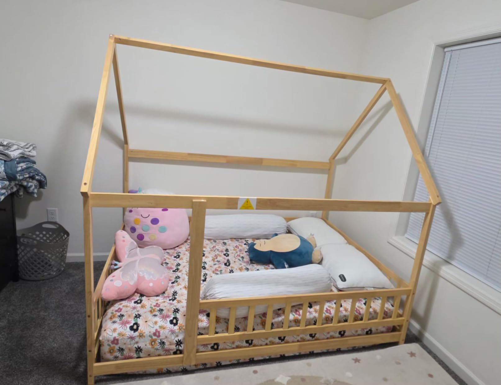 PVWIIK Twin Size Montessori Toddler Floor Bed with Wood Slats for Girls and Boys, Wood Montessori Bed Frame with Safety Guardrails, No Box Spring Needed, Natural customer photo 1