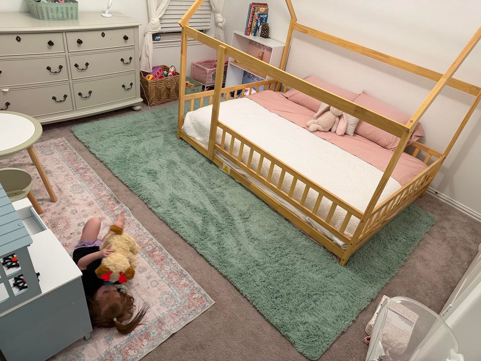 PVWIIK Twin Size Montessori Toddler Floor Bed with Wood Slats for Girls and Boys, Wood Montessori Bed Frame with Safety Guardrails, No Box Spring Needed, Natural customer photo 2