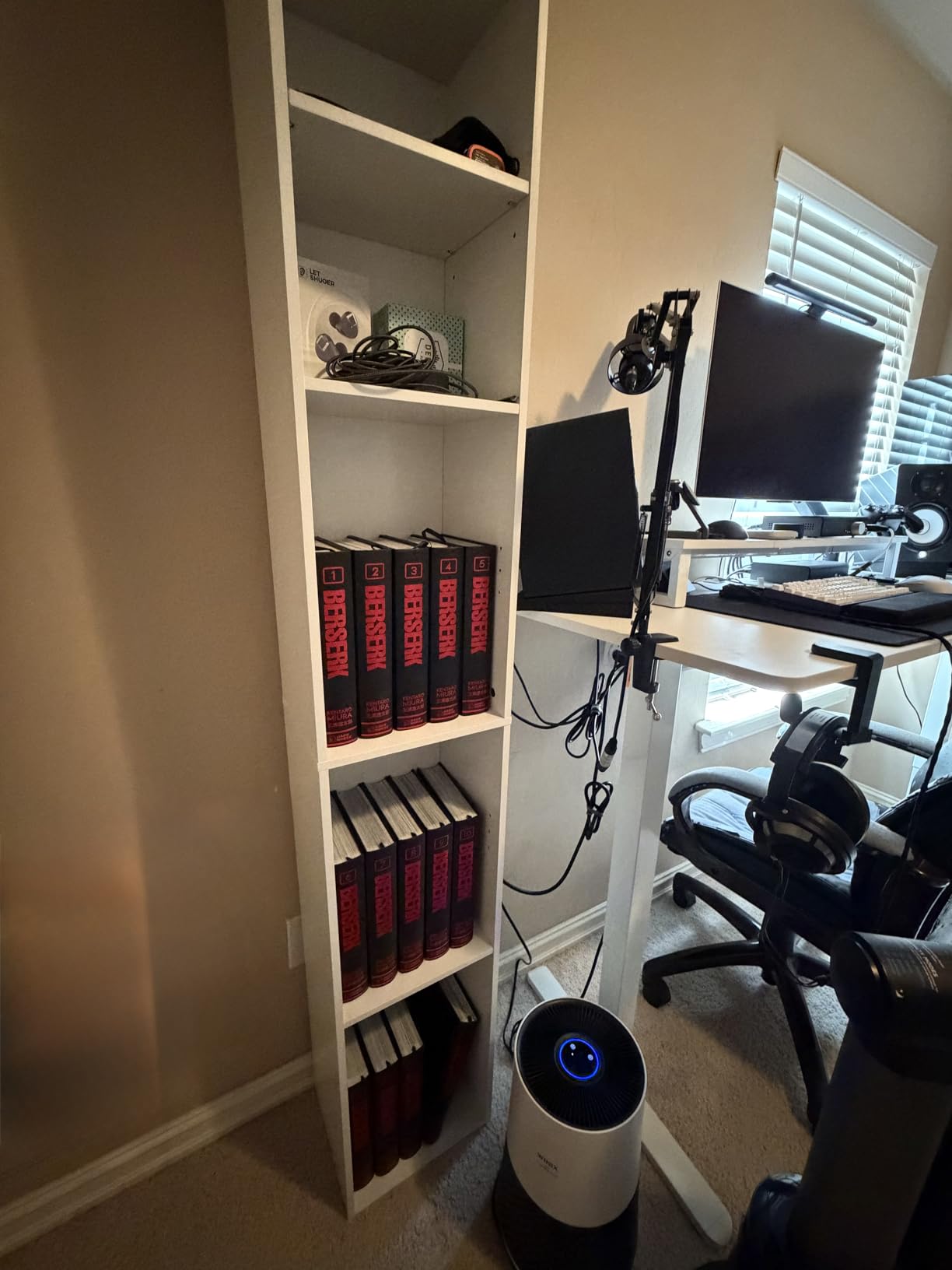 FOTOSOK Bookshelf Bookcase 8-Tier Narrow Bookshelf Tall CD Media Tower Rack, 11.6 X 9.3 X 70.9 Bookshelf, Tall Narrow Slim Skinny Display Bookcase with Cube Storage and 4 Adjustable Shelves, Black/Brown customer photo 1