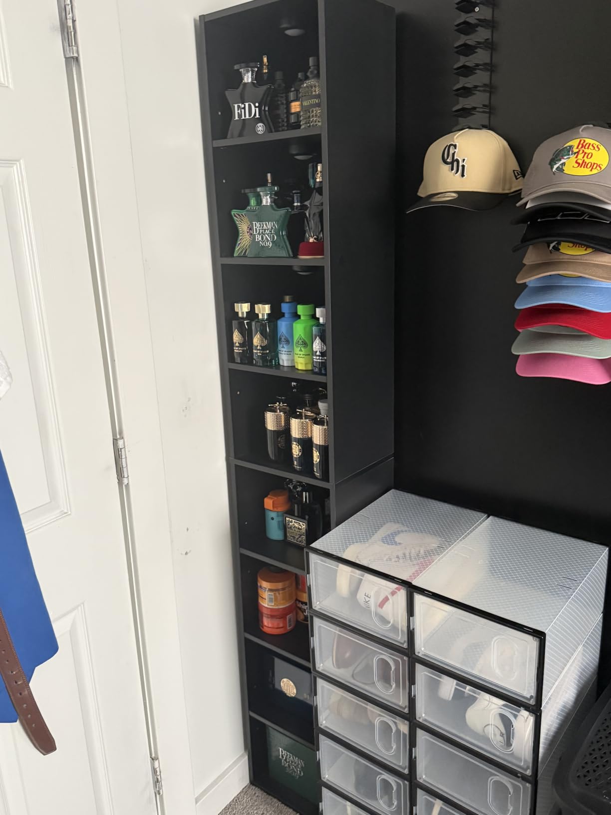 FOTOSOK Bookshelf Bookcase 8-Tier Narrow Bookshelf Tall CD Media Tower Rack, 11.6 X 9.3 X 70.9 Bookshelf, Tall Narrow Slim Skinny Display Bookcase with Cube Storage and 4 Adjustable Shelves, Black/Brown customer photo 2