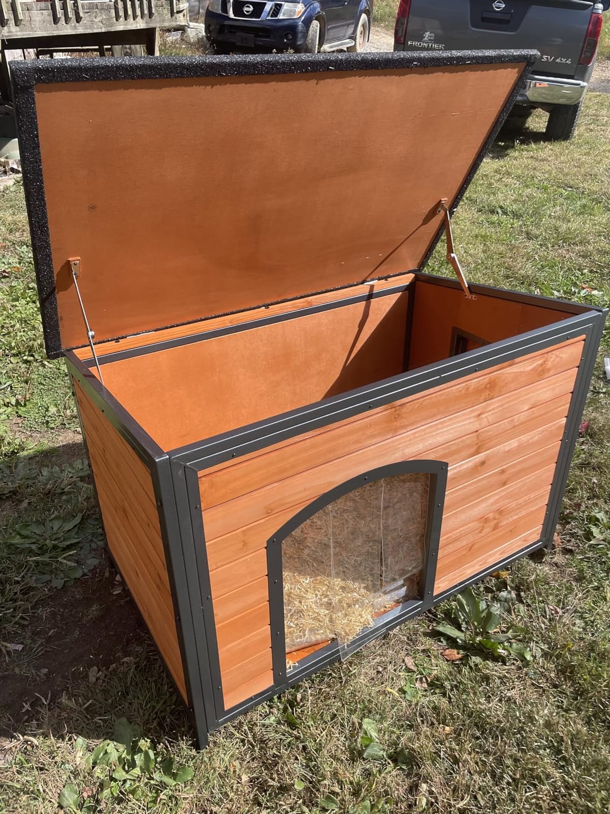 Outdoor XXL Insulated Wooden Dog House Weatherproof Chew Resistant Frame | 6-Side Foam Insulation, 280 LBS High Load Capacity, Chew-Resistant Metal Frame, Asphalt Roof & Removable Floor customer photo 1