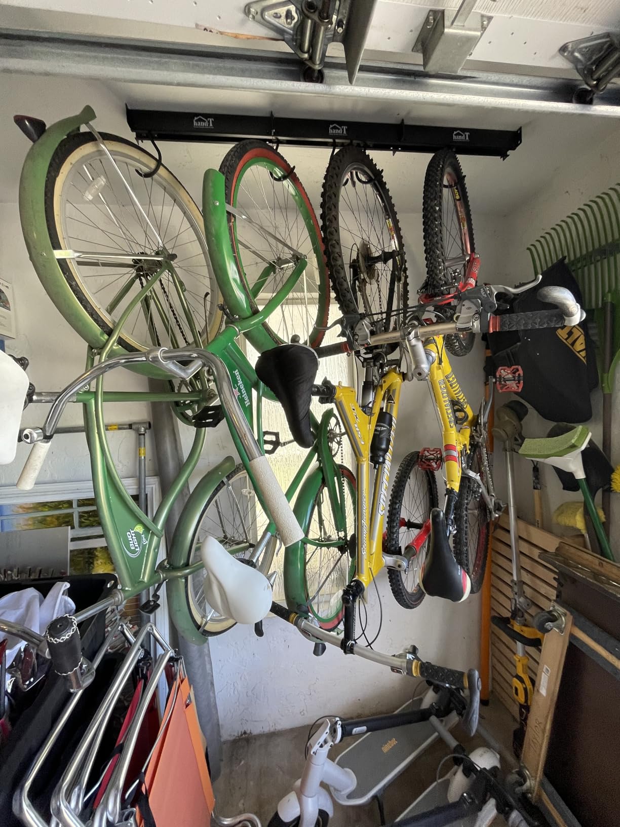 USA Based Ceiling Bike Rack Garage Storage Mount, Bicycle Hanger For Up To 6 Bikes, Sliding 51 Heavy Duty Hook Racks With Padded Hanging Mounts customer photo 2