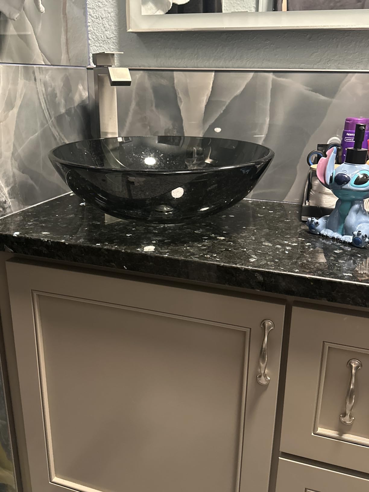 Bathroom Vessel Sink, Tempered Glass Vanity Round Bowl, Clear | Chrome Faucet, Pop Up Drain, Above Counter, Easy Clean customer photo 1