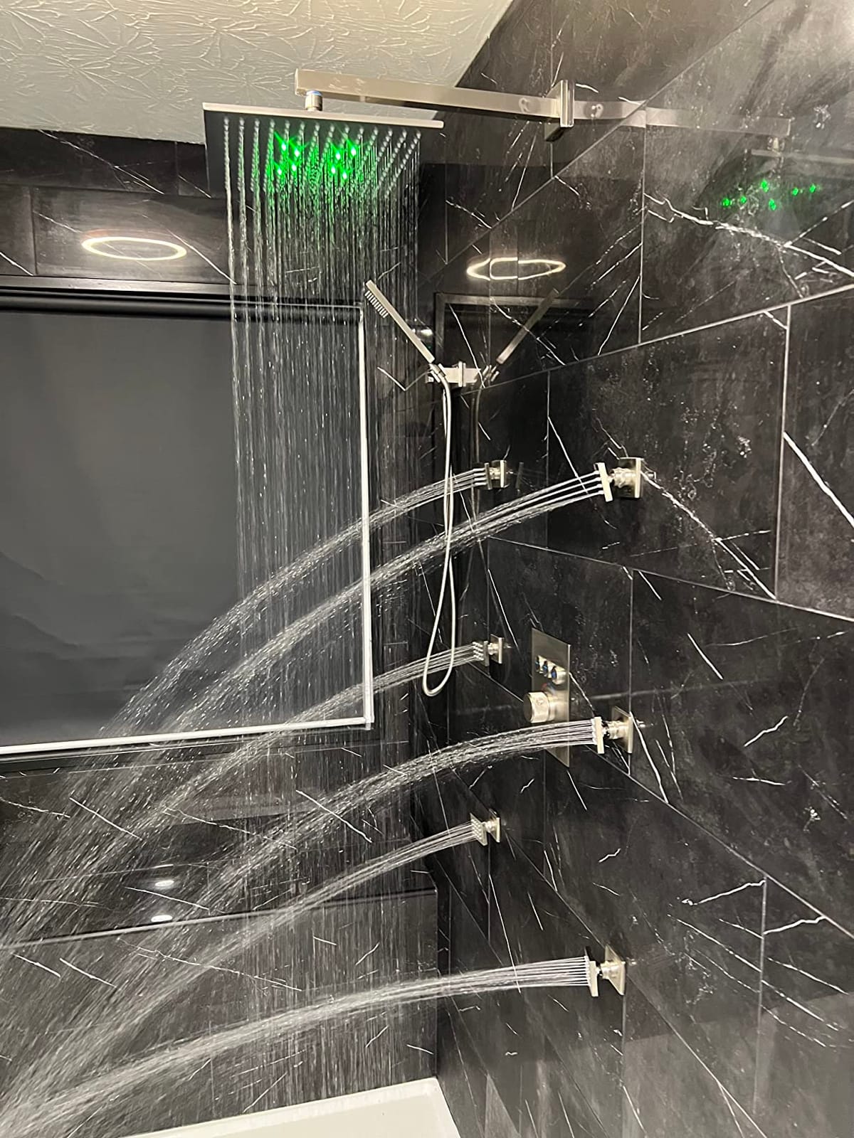 ENGA Shower System with Body Jets, 2 In 1 Functions Ceiling Mount 14x20inch LED Shower Head with 4 Body Jets, Rainfall Waterfall Shower Faucet Set, Matte Black customer photo 1