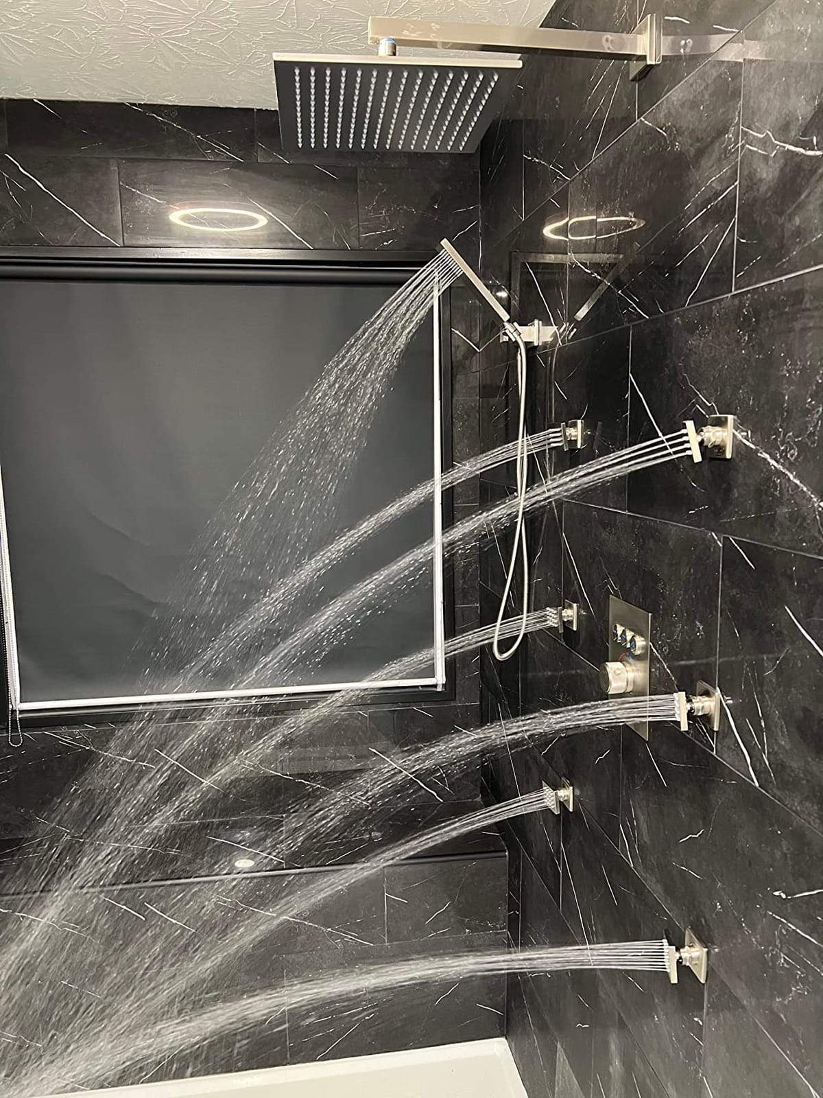 ENGA Shower System with Body Jets, 2 In 1 Functions Ceiling Mount 14x20inch LED Shower Head with 4 Body Jets, Rainfall Waterfall Shower Faucet Set, Matte Black customer photo 2