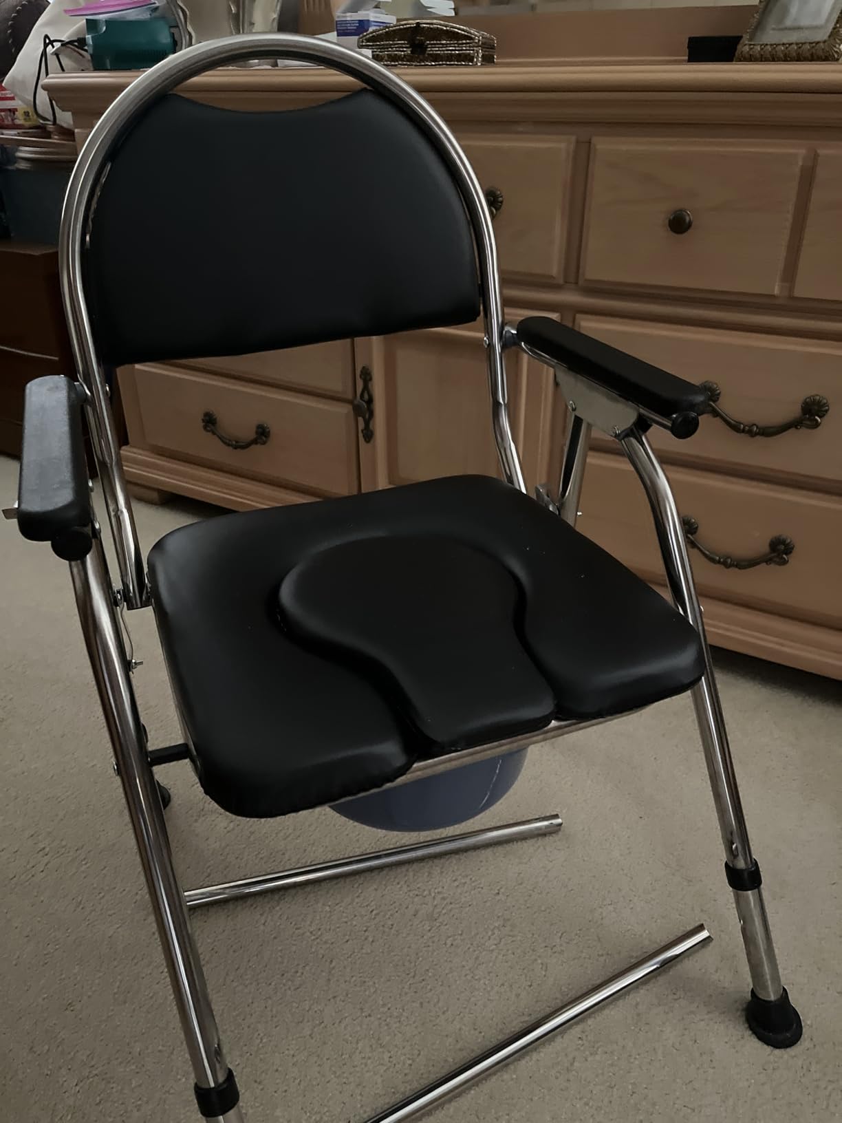 4 in 1 Folding Bedside Commode Chair for Elderly, Padded Seat & Backrest customer photo 2