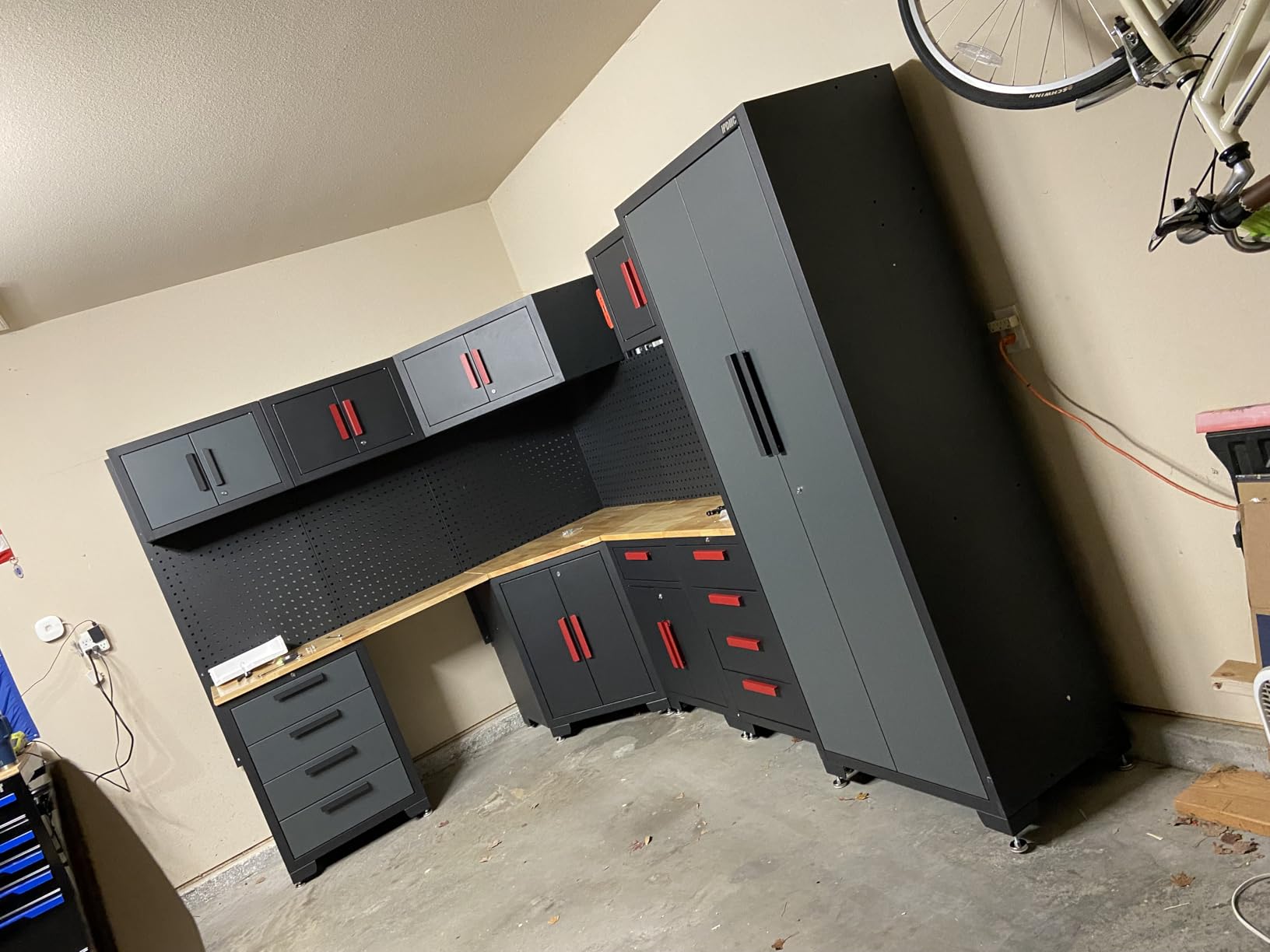 15-Piece Corner Garage Storage Cabinet System - Corner Workshop Set | w/ Corner Cabinet Includes Workbench, Pegboard & Lockable Drawers | Metal Tool Organization System for Garage/Workshop customer photo 1