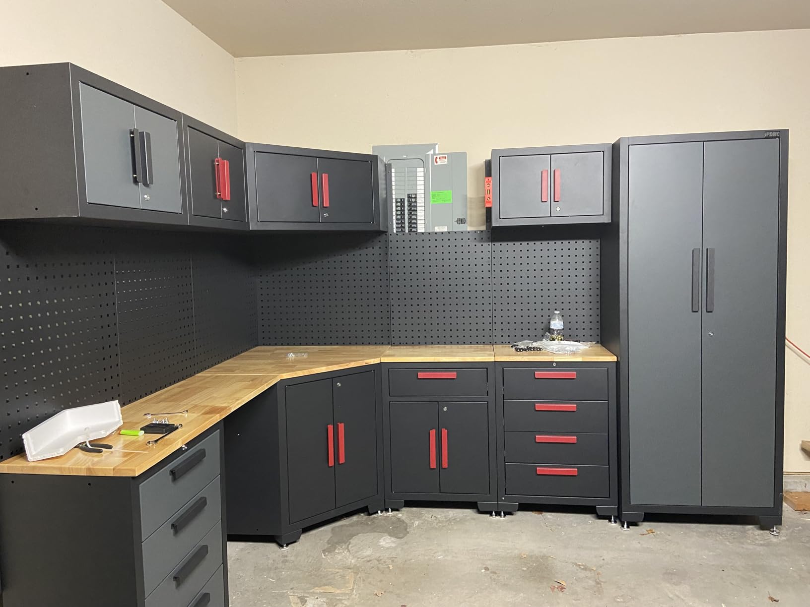 15-Piece Corner Garage Storage Cabinet System - Corner Workshop Set | w/ Corner Cabinet Includes Workbench, Pegboard & Lockable Drawers | Metal Tool Organization System for Garage/Workshop customer photo 2