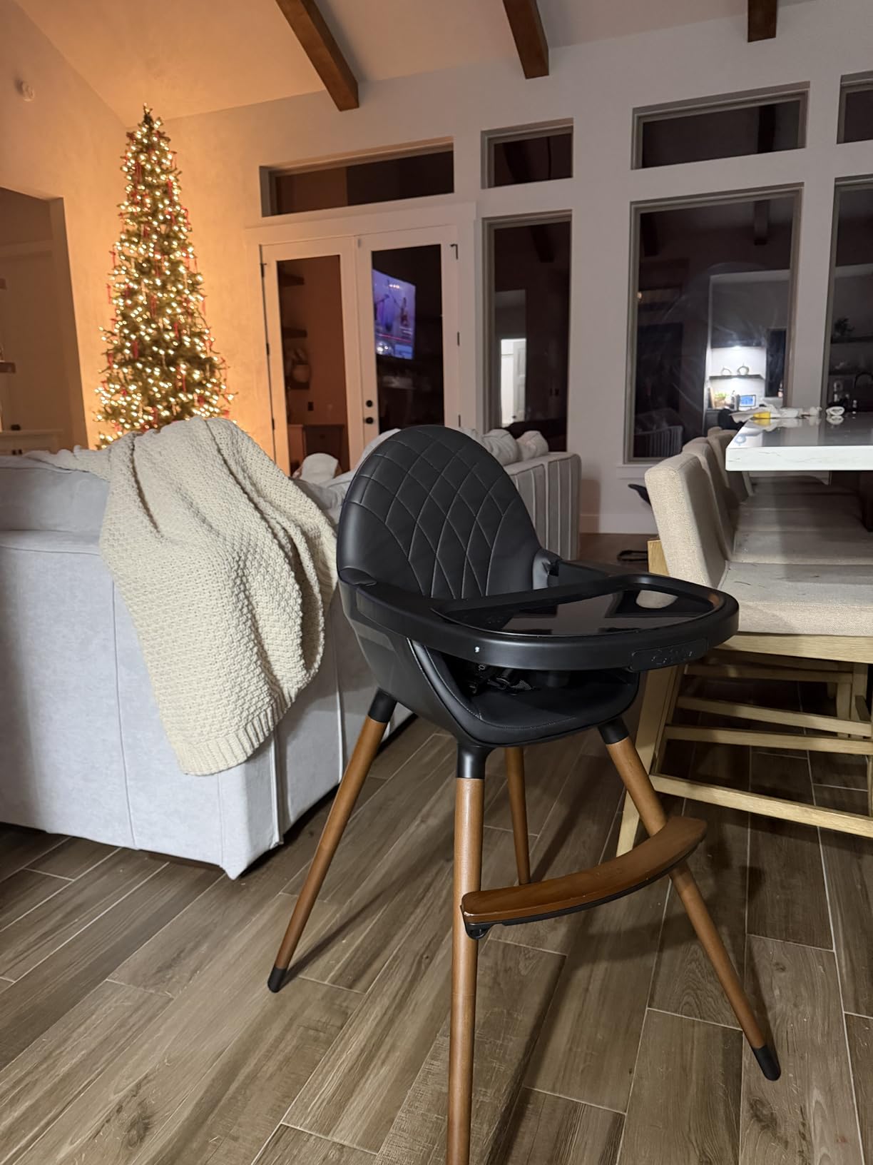 Convertible High Chair for Babies, Toddlers, Kids & Children - Wooden Highchair with Adjustable Height & Dishwasher Safe Tray - Wood Feeding & Dining Chair - Converts to Booster Seat (Black) customer photo 2