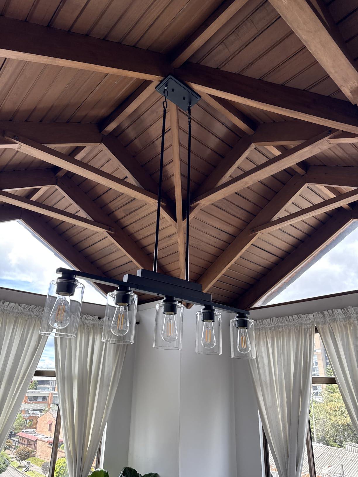 32inch 4-Light Black Simplicity Bar Island Lights Hanging for Kitchen | Farmhouse Linear Chandelier for Dining Room, Matte Black Pendant Light Fixtures with Adjustable Height & Clear Glass Shade customer photo 1