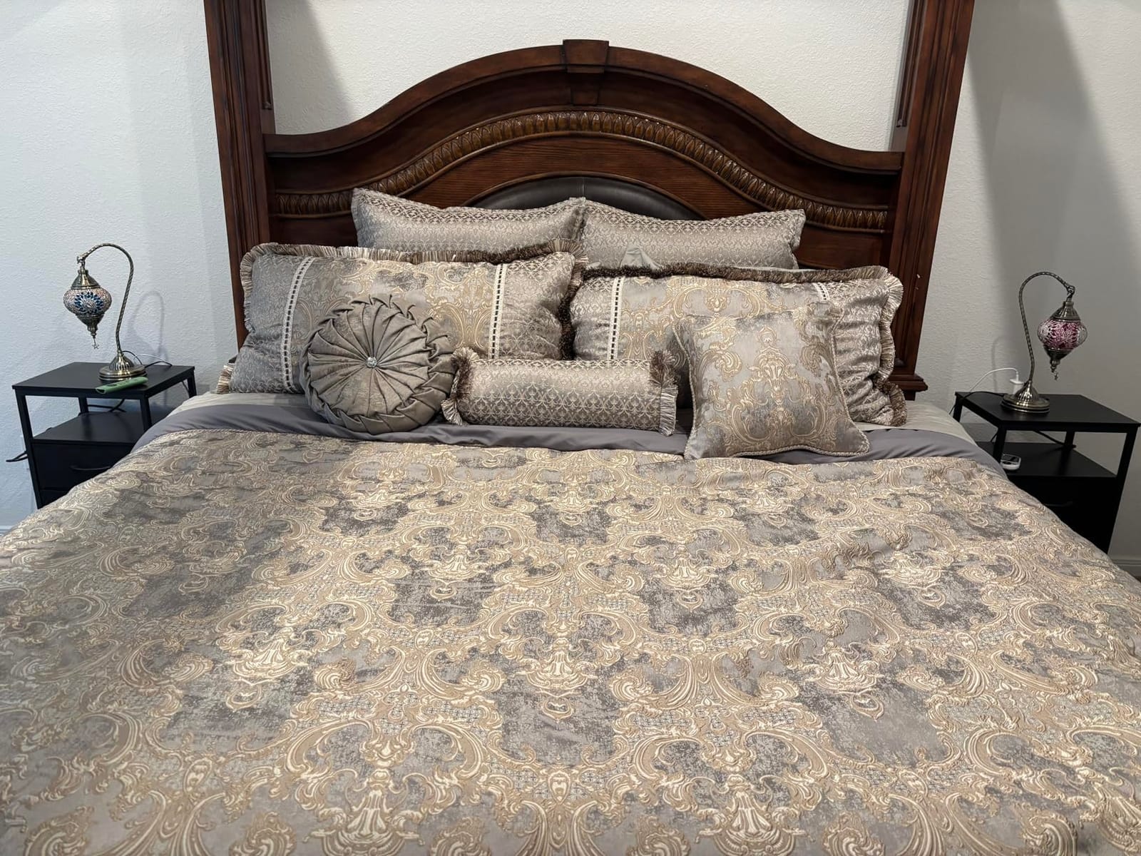 Loom and Mill 9-Piece Luxury Jacquard Comforter Set, Gray+Beige Brown,Queen | Royal Elegant Damask Bedding Set, Soft Queen Comforter Sets with Bed Skirt, Euro Shams, Decorative Pillows for All Season customer photo 1