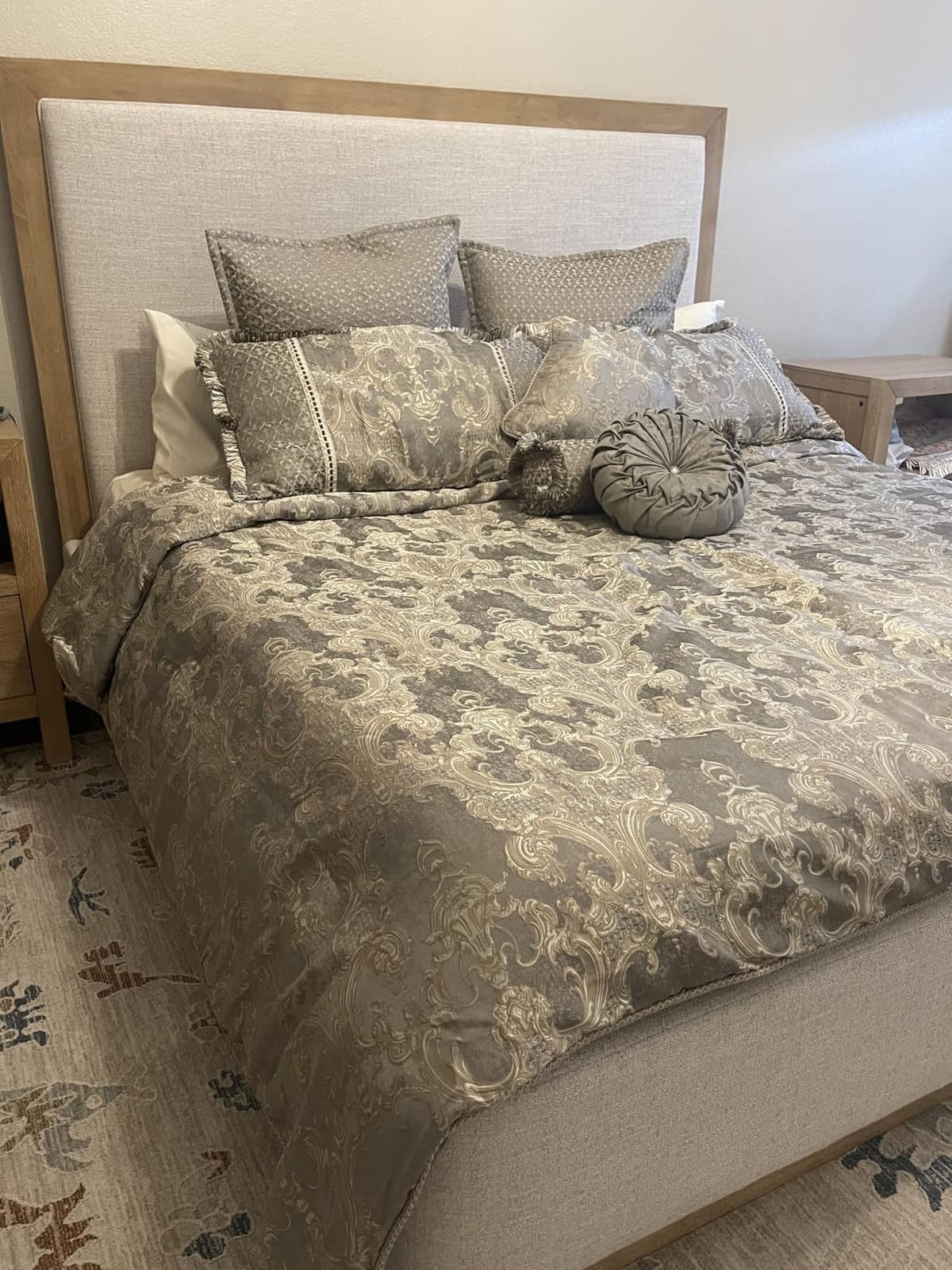 Loom and Mill 9-Piece Luxury Jacquard Comforter Set, Gray+Beige Brown,Queen | Royal Elegant Damask Bedding Set, Soft Queen Comforter Sets with Bed Skirt, Euro Shams, Decorative Pillows for All Season customer photo 2