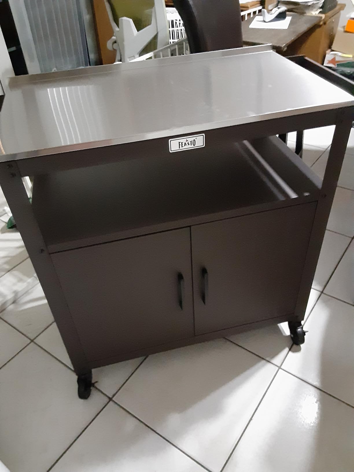 Feasto Outdoor Grill Cart w/Storage Cabinet, Stainless Steel Top, Brown customer photo 1