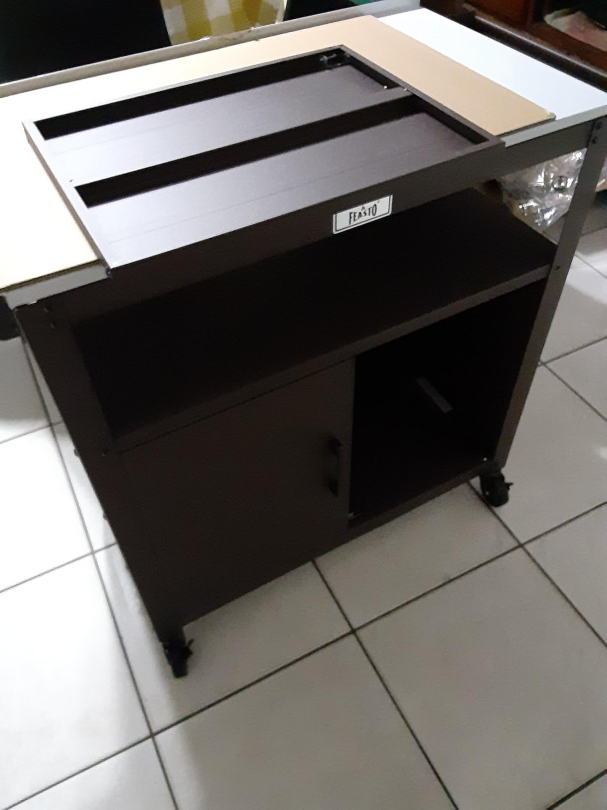 Feasto Outdoor Grill Cart w/Storage Cabinet, Stainless Steel Top, Brown customer photo 2