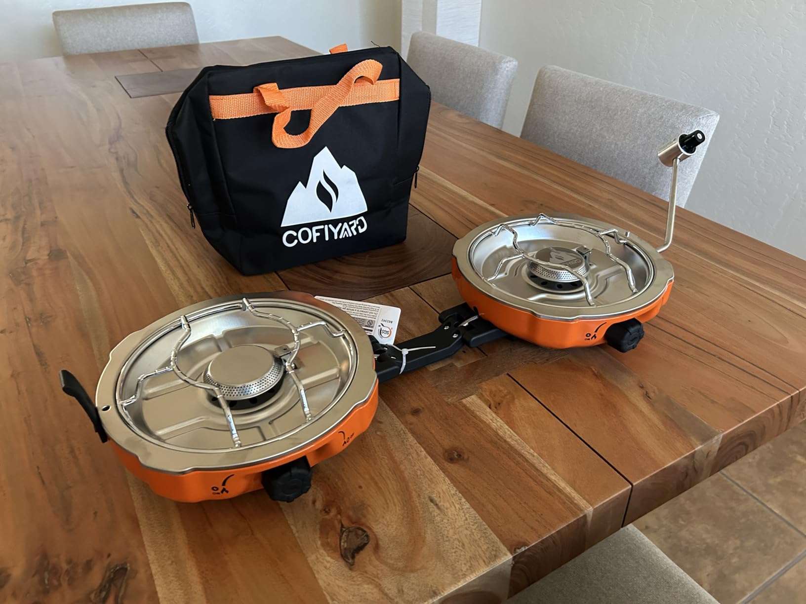 Cofiyard 20,000 BTUs 2 Burner Propane Camping Stove, Portable Folding Camp Stove with Adjustable Burners, Regulator and Carrying Bag, Dual Gas Stoves Easy Carrying Handle for Tailgating, Camping, BBQ customer photo 1