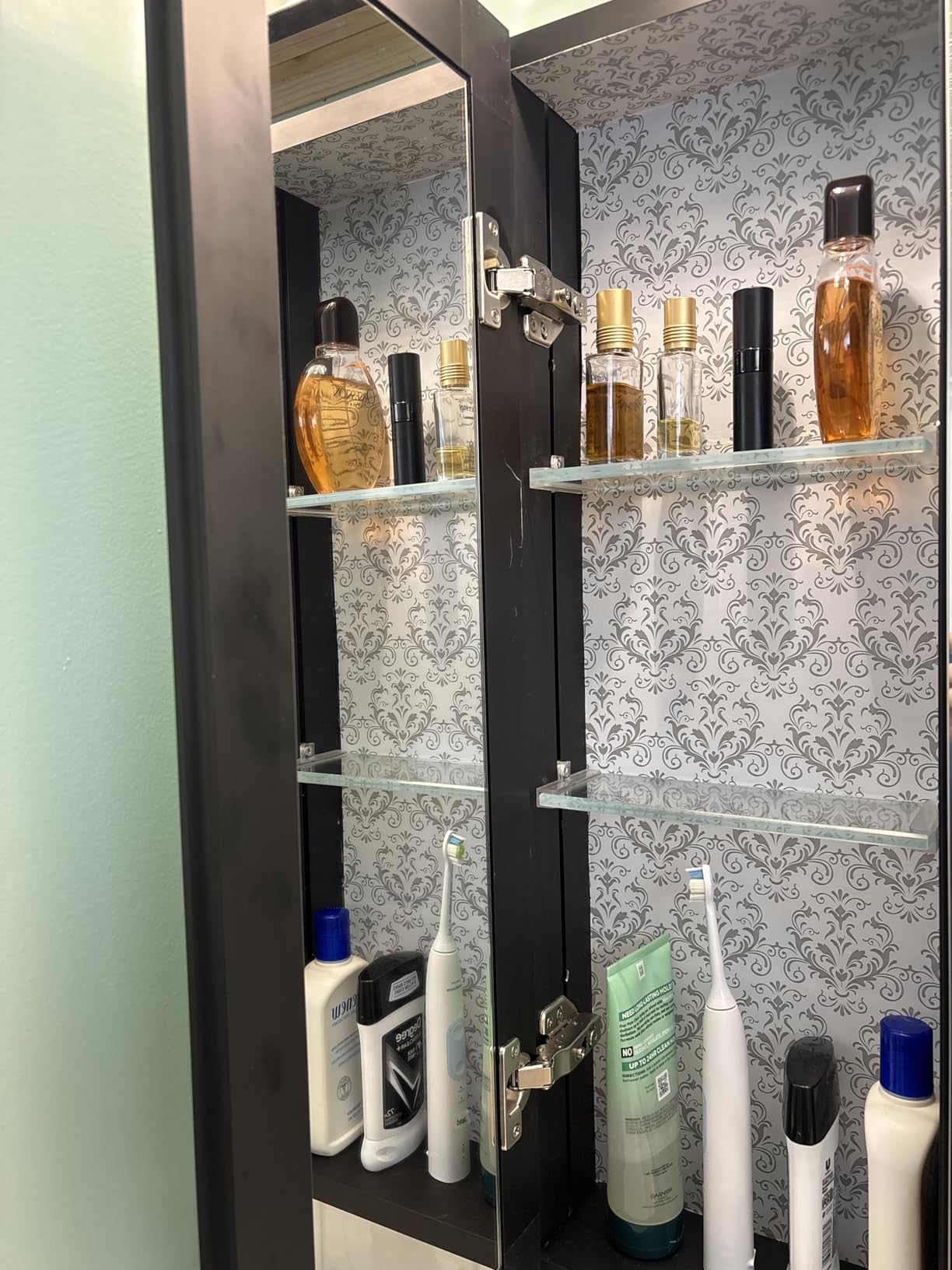 36x30 Inch Medicine Cabinet with Mirror, Aluminum Medicine Cabinet, Black | Beveled Edge Mirror Single Door, Adjustable Shelves, Surface or Recessed Mount Bathroom Mirrors with Storage, Triple Door customer photo 1