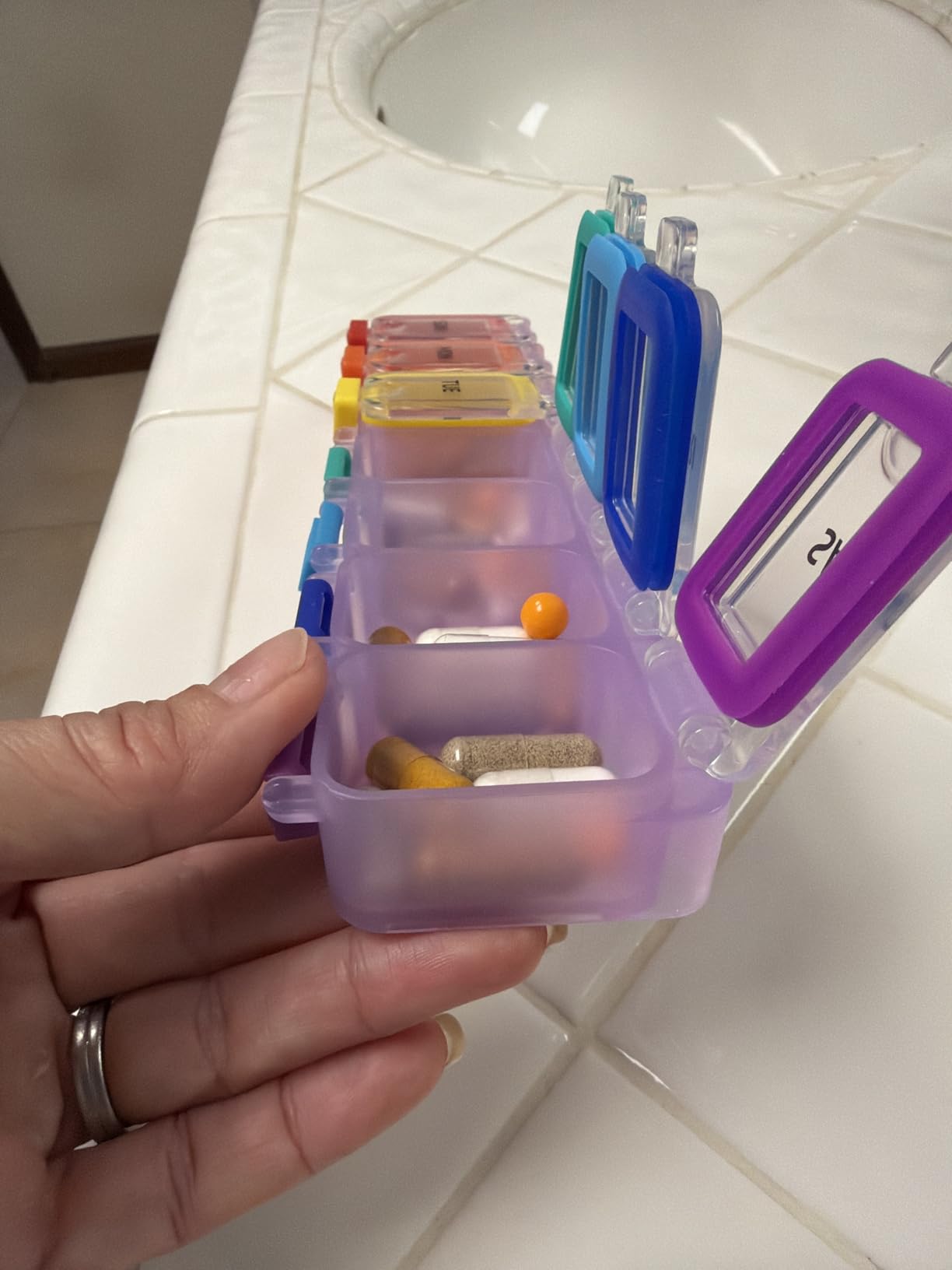 Weekly Pill Organizer 1 time a Day – Pill Box 7 Day with Enhanced Waterproof Seal, Large compartments Hold Big Vitamins & Supplements, Upgraded Locking lids, for Home & Travel use, Durable Hard case customer photo 1