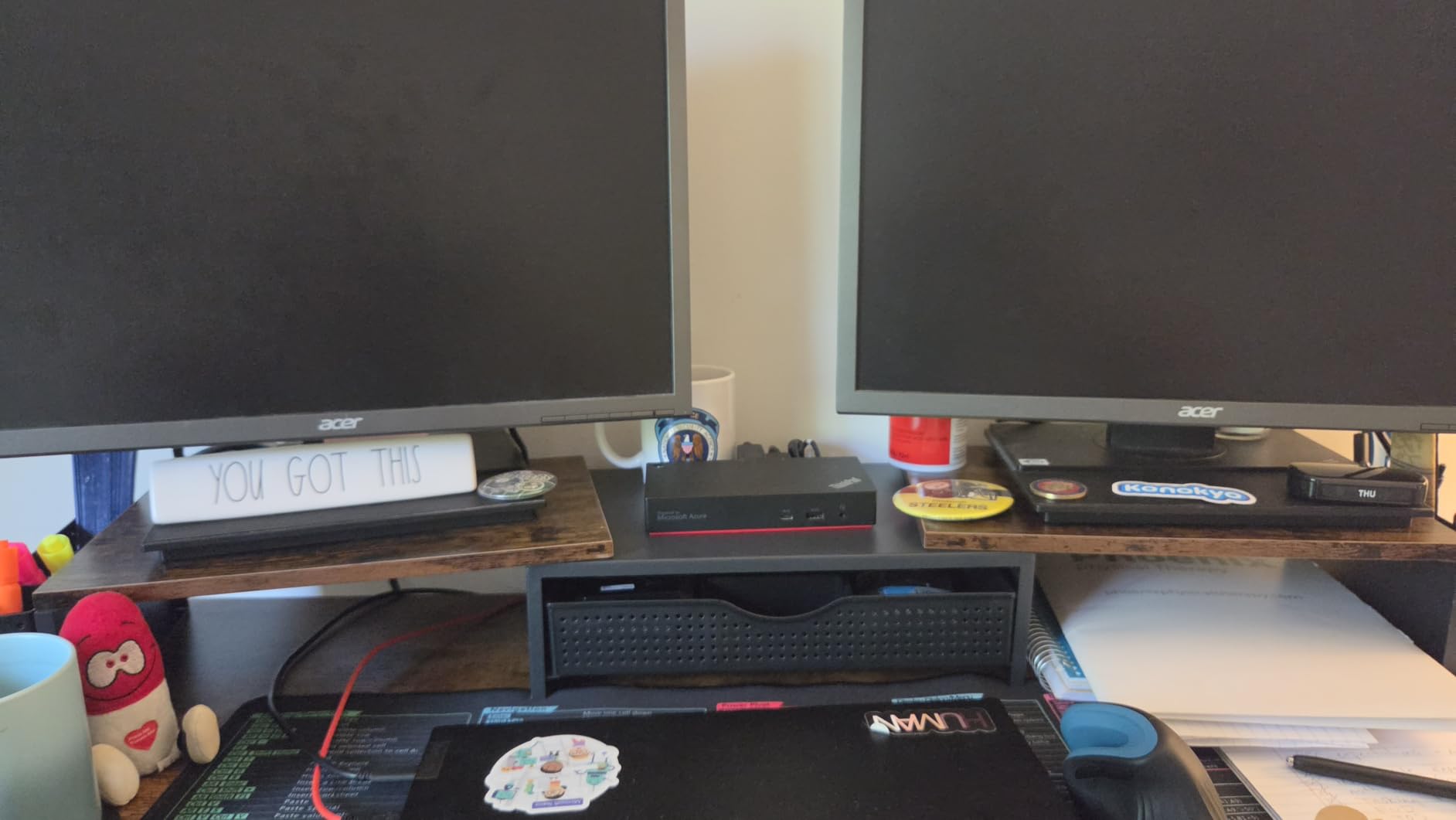 gianotter Dual Monitor Stand Riser With Drawer and 2 Pen Holders | Wood Computer Monitor Stand Desk Organizer and Accessories Desk Shelf for Top of Desk (Wood) customer photo 2
