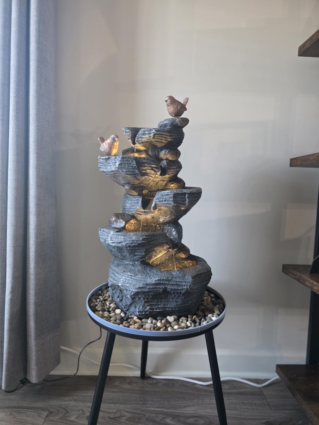 5-Tiers Cascading Rock Water Fountain Outdoor, Waterfalls Fountains | Garden Freestanding Resin Water Feature Fountain with LED Lights, Pump for Indoors Patio, Backyard, Deck, Porch, Home Decor customer photo 1