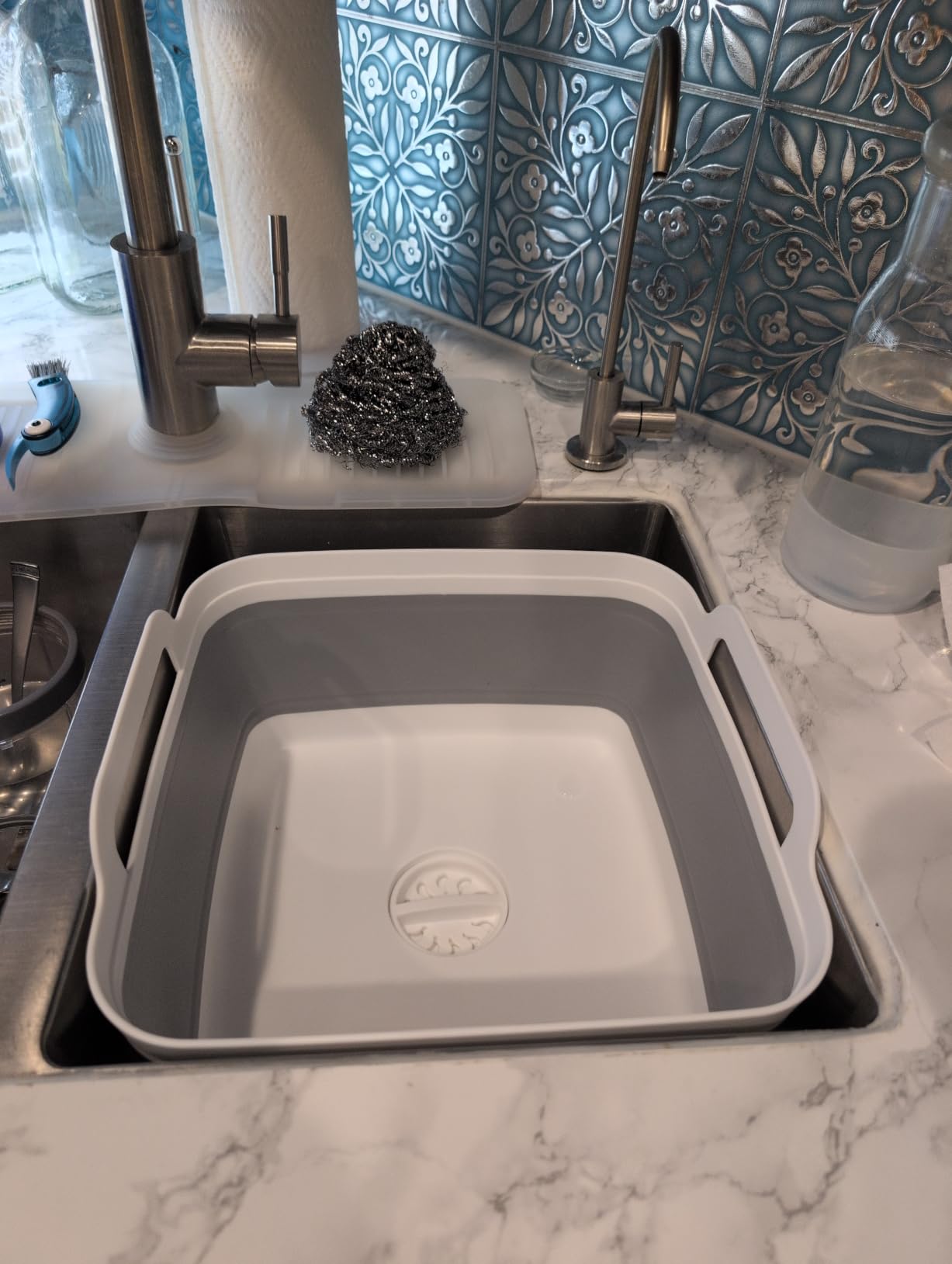 Collapsible Dish Basin with Drain Plug, 9L 2.4 Gallon Portable Wash Basin Dishpan Space Saving Dish Washing Tub Foldable Sink Tub Kitchen Storage Tray Grey customer photo 2