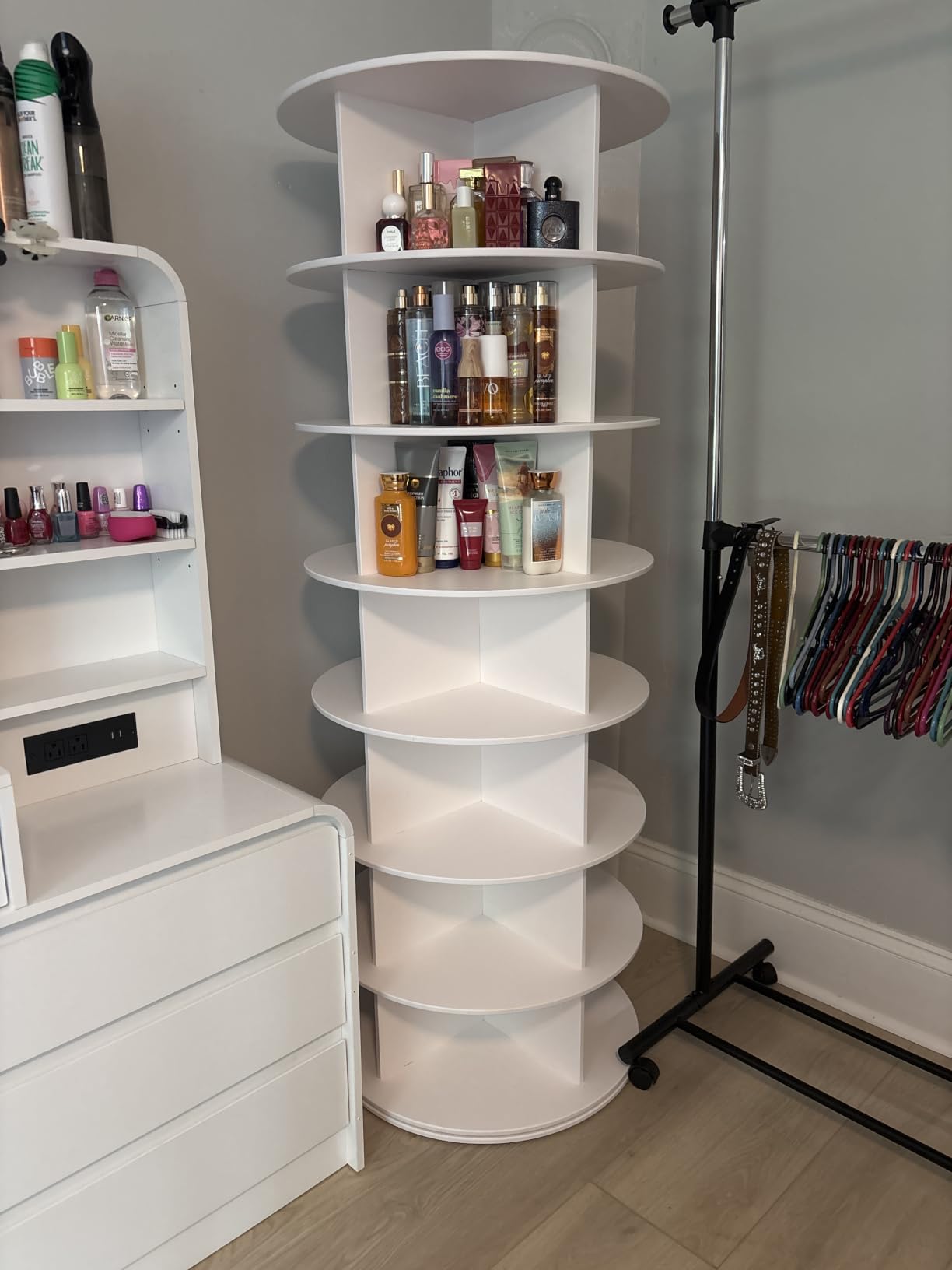 SpaceAid 9 Tier Rotating Shoe Rack Tower, Spinning Shoe Display Lazy Susan, Revolving 360 Shoe Rack Storage Round Carousel, Vertical Handbag Rotate Shoes Closet Organization (9-Tier White) customer photo 1
