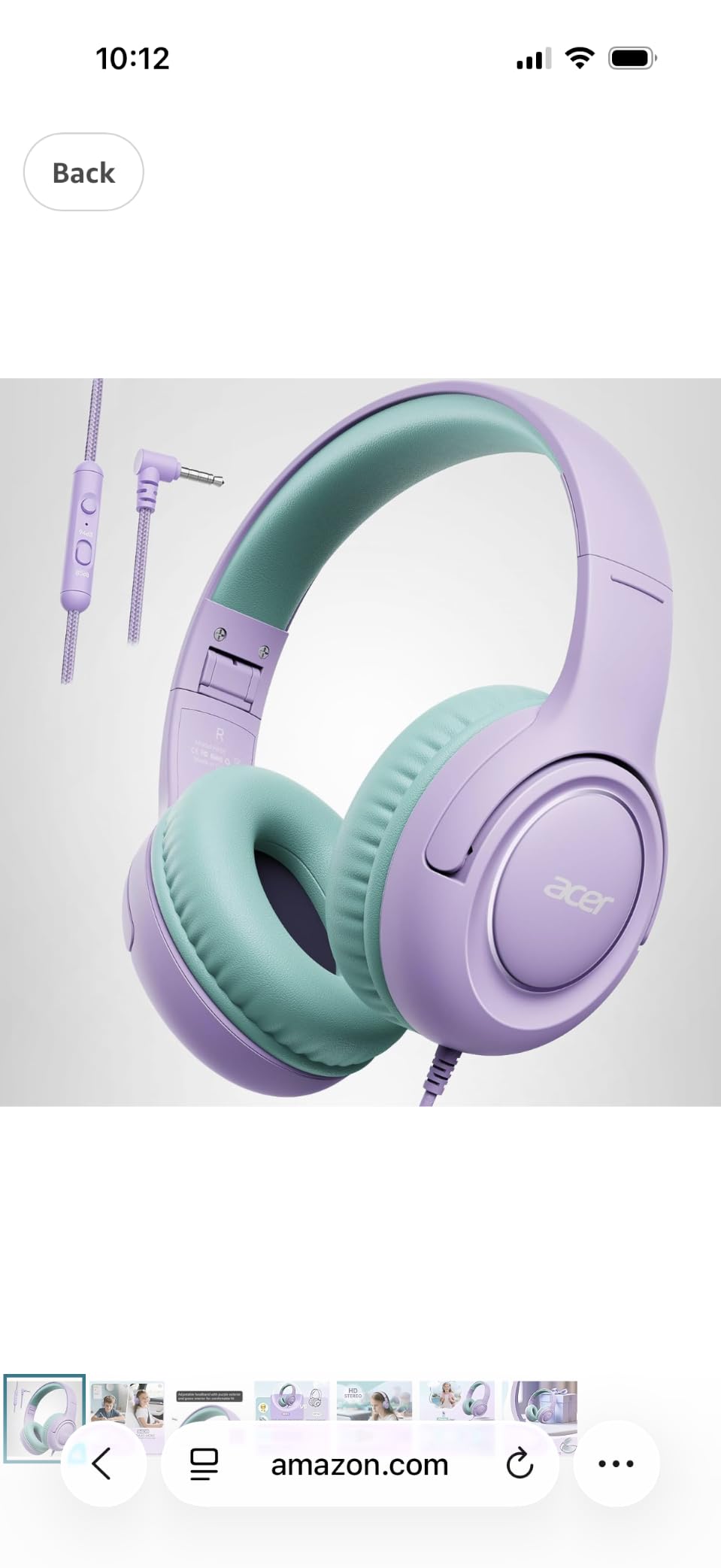 Acer Kids Headphones for School, 85-94dB Limiter, 3.5mm Jack, w/Mic HK03 | Foldable Wired Over Ear Headphones, for Toddler School/Tablet/iPad/PC/Travel, Purple-Green customer photo 1