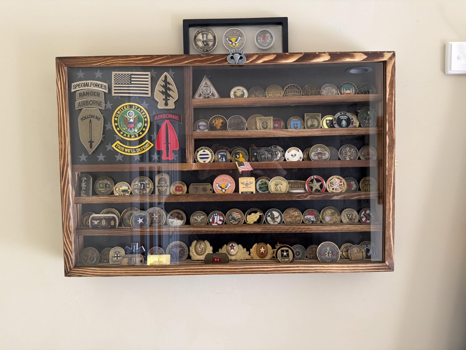 Challenge Coin Display Case, Lockable Military Coin Holder Cabinet | Removable Star Board & HD Tempered Glass Door (27.6