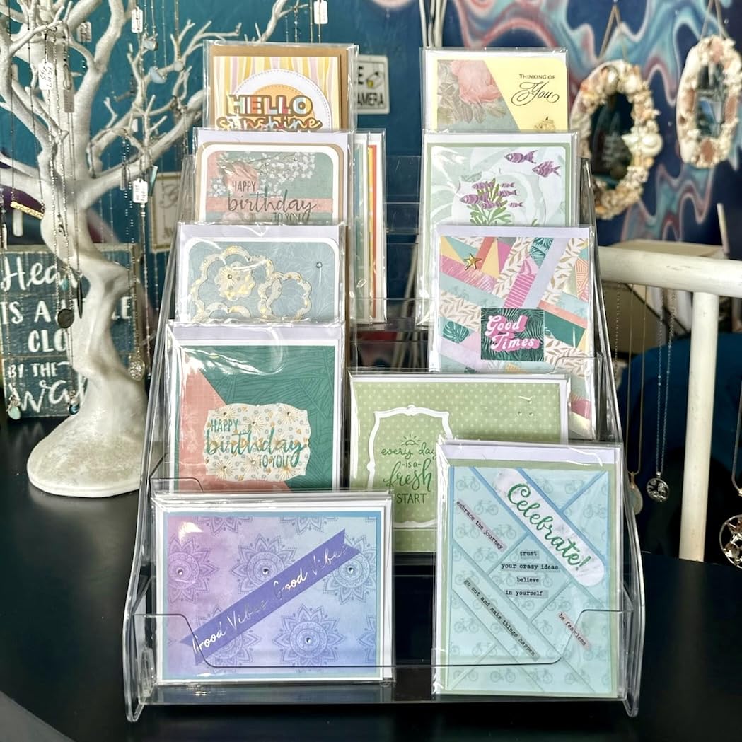 CELSOL Upgraded 5 Tier Acrylic Card Display Stand, Clear Display for Greeting Cards, Sports Cards, Postcards, Stickers & Brochures, Easy Snap-On, Increased Height & Thickness for Better Presentation customer photo 2