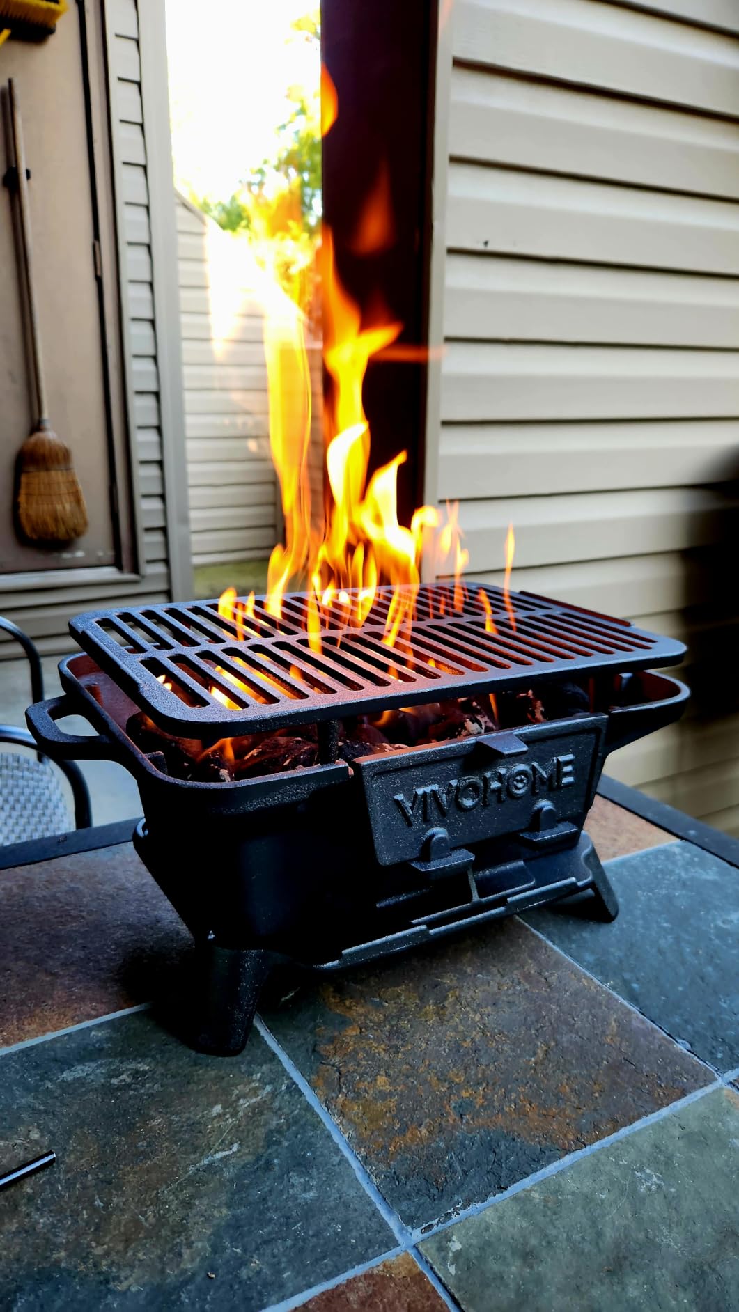VIVOHOME Rectangle Cast Iron Charcoal Grill with Double-Sided Grate | Portable Outdoor BBQ Grill, Compact Tabletop Grill Stove (Note: The charcoal grid is made of stainless steel, not cast iron) customer photo 1