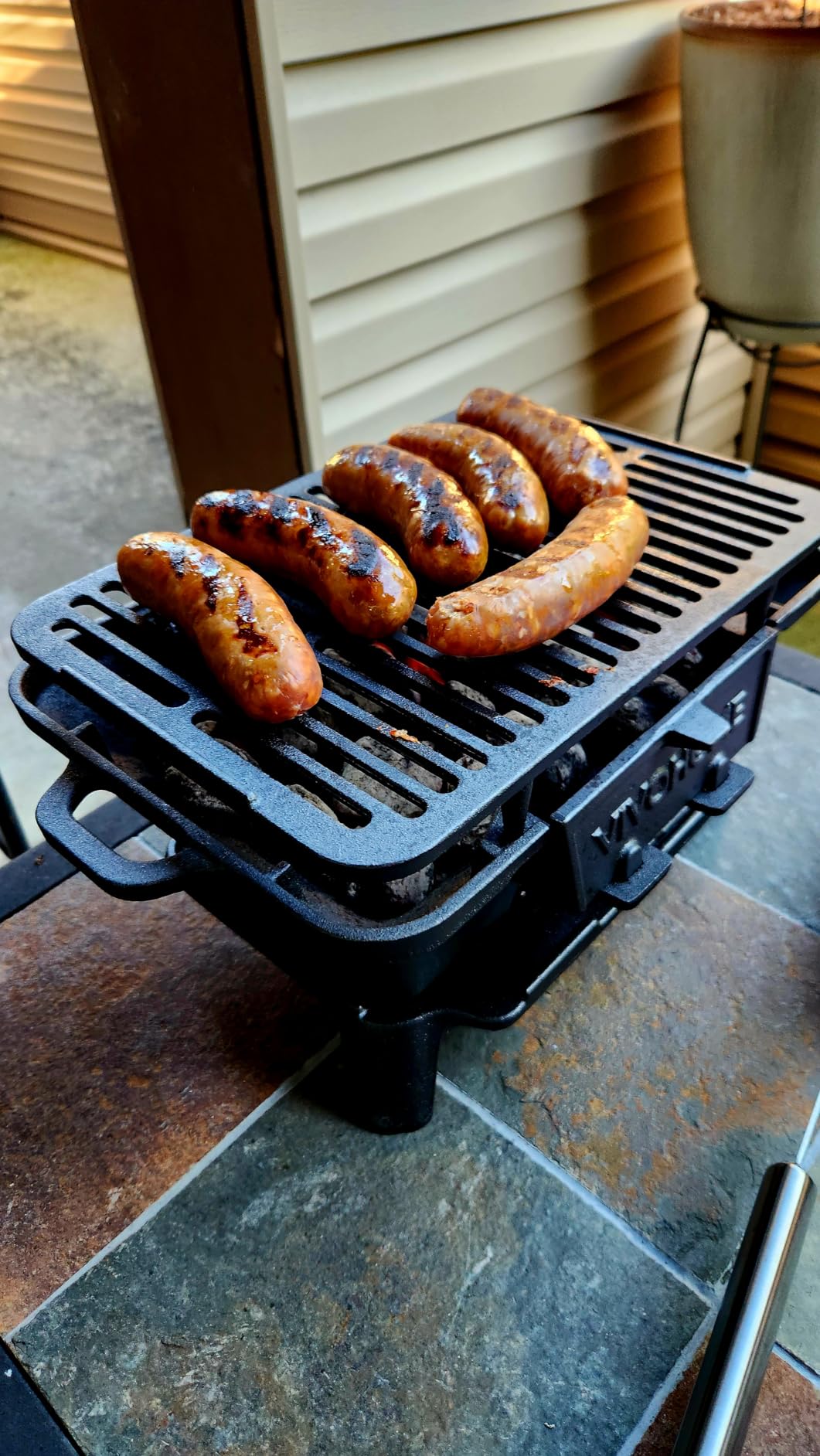 VIVOHOME Rectangle Cast Iron Charcoal Grill with Double-Sided Grate | Portable Outdoor BBQ Grill, Compact Tabletop Grill Stove (Note: The charcoal grid is made of stainless steel, not cast iron) customer photo 2