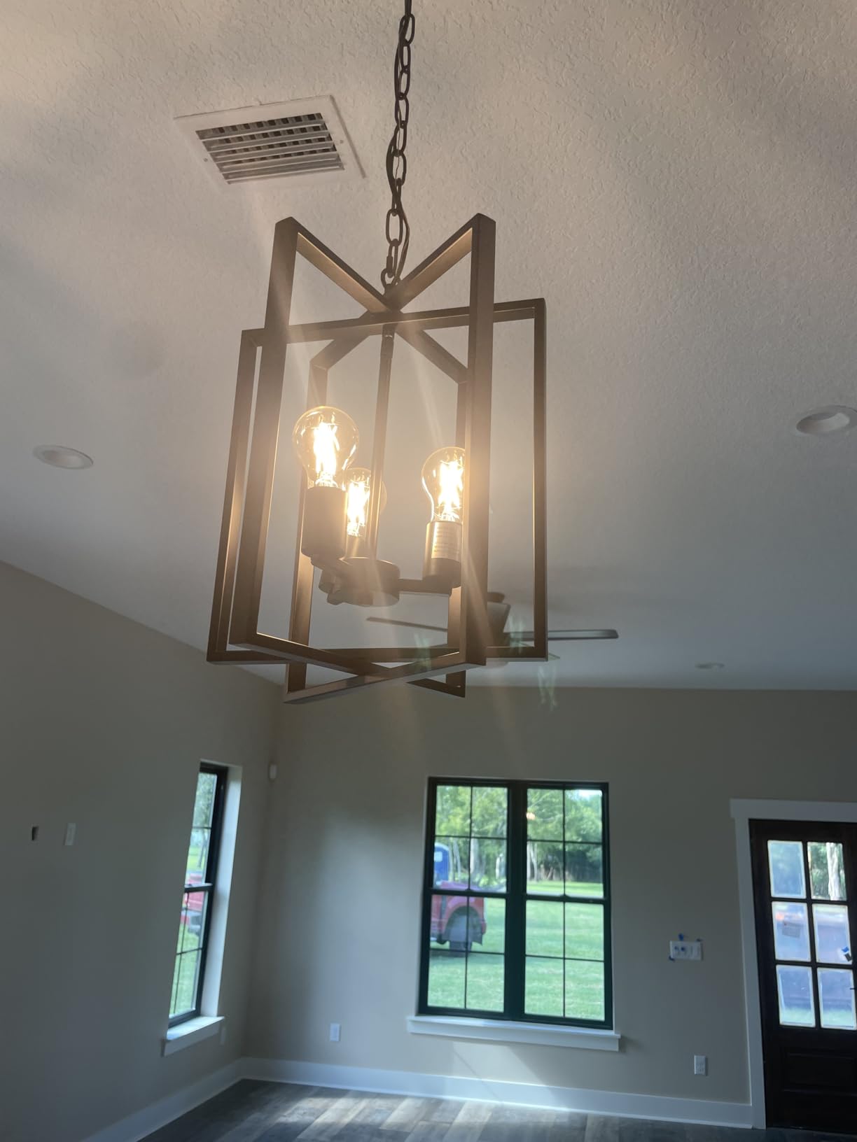 Black Farmhouse Modern Chandelier Light Fixture for Dining Room, 3 Light Rustic Kitchen Island Metal Pendant Hanging, Adjustable Geometric Foyer Light Fixtures for Entryway Hallway Living Room customer photo 1