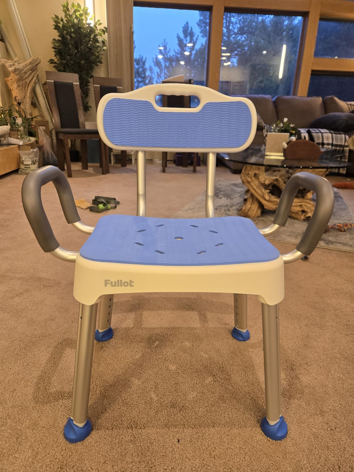 FULLOT Wide Shower Chair for Inside Shower, Stable Bracing Design, 400 lbs | Heavy Duty&Adjustable Shower Chair with Back&Arms for Elderly&Disabled, Shower Seat, Non-Slip Feet for Safety&Comfort,Blue customer photo 2