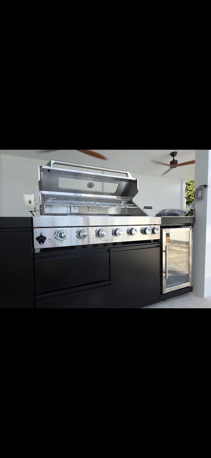 98 Inches Outdoor Kitchen Island, 4-Burner 72000 BTU Propane Stainless Steel BBQ with Side/Rear Burners, With Refrigerator and Sink, Rotisserie, Granite Countertops, Storage, For Backyard BBQ, Silver customer photo 1