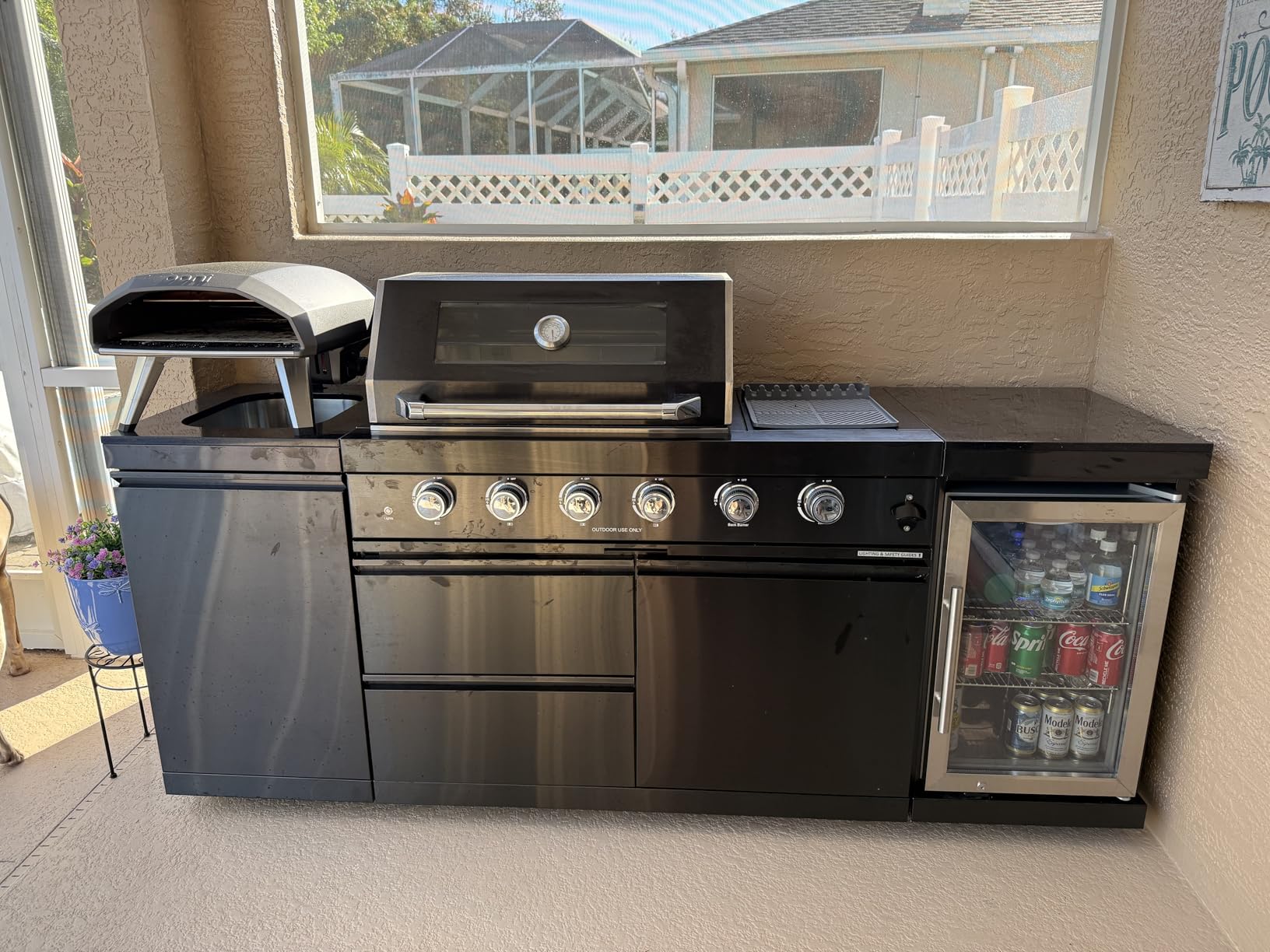 98 Inches Outdoor Kitchen Island, 4-Burner 72000 BTU Propane Stainless Steel BBQ with Side/Rear Burners, With Refrigerator and Sink, Rotisserie, Granite Countertops, Storage, For Backyard BBQ, Silver customer photo 2