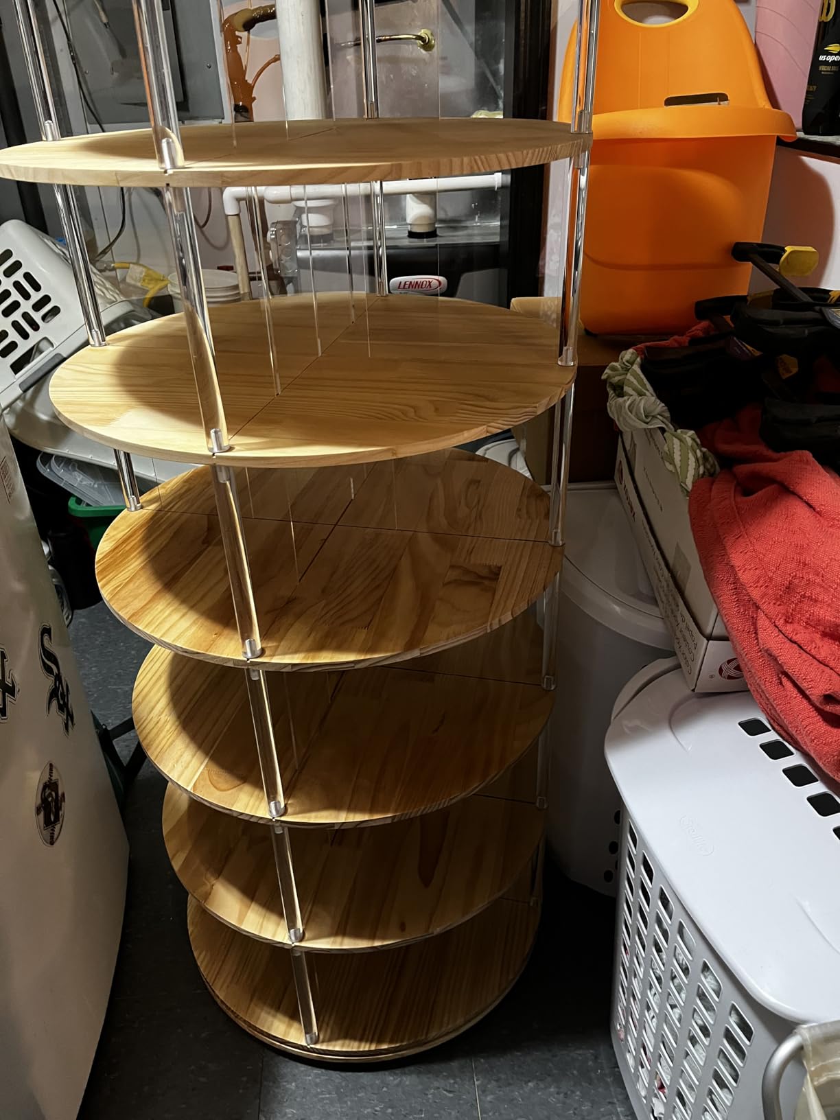 TAKEKIT 7-Tier Rotating Shoe Rack, 360 Degree Spinning Shoe Rack Tower, Lazy Susan Storage Tower Made in Acrylic and Wood, Round Rotating Organizer Shelf for Closet, Entryway and Bedroom customer photo 1