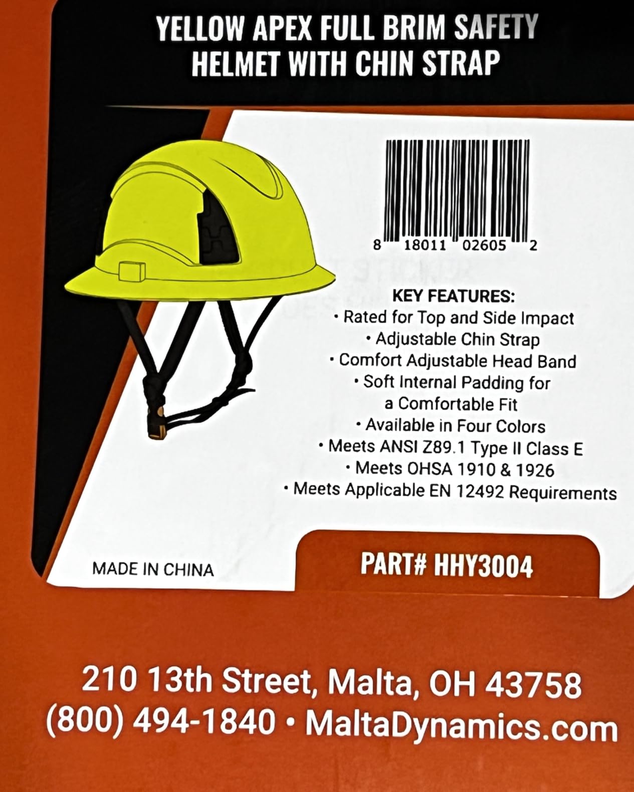 Malta Dynamics APEX Safety Helmets – Type 2 Class E, Full Brim, Non-Vented, Rated for 20,000 Volts and Top, Front, Back, and Side Impact Safety Hard Hat, OSHA and ANSI Compliant customer photo 1