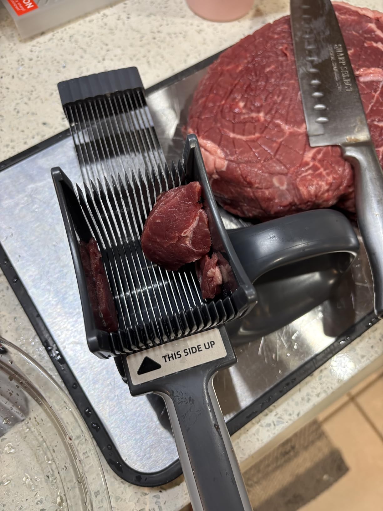 SupMaKin Fresh Meat Slicer with SteadyGrip, Adjustable 2/4 mm, 17 IN 1 | Stainless Steel Manual Meat Cutter, Cleaver Kitchen Knife, Jerky Slicer Suit for Chicken Breast Beef Pork customer photo 1