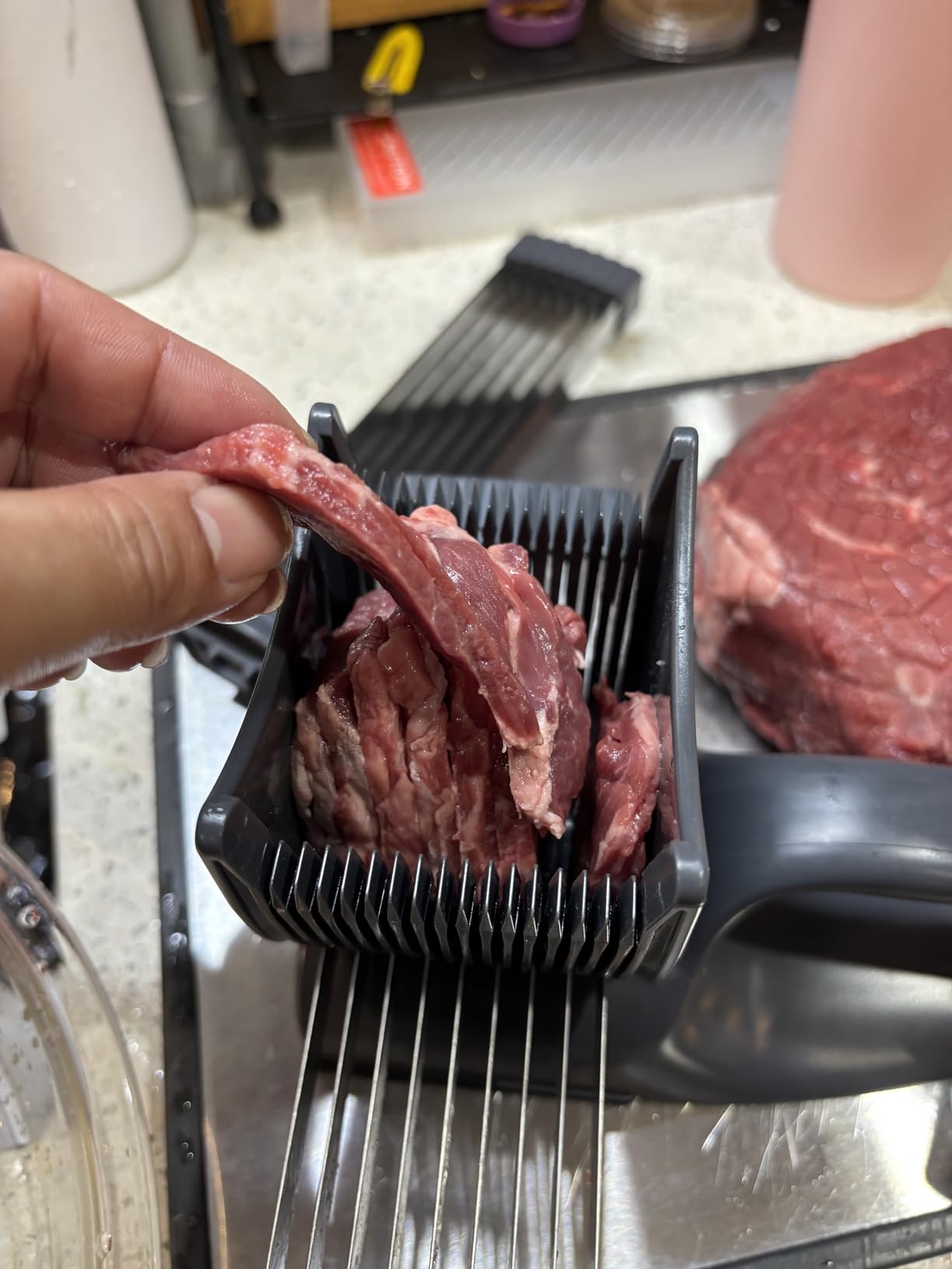 SupMaKin Fresh Meat Slicer with SteadyGrip, Adjustable 2/4 mm, 17 IN 1 | Stainless Steel Manual Meat Cutter, Cleaver Kitchen Knife, Jerky Slicer Suit for Chicken Breast Beef Pork customer photo 2