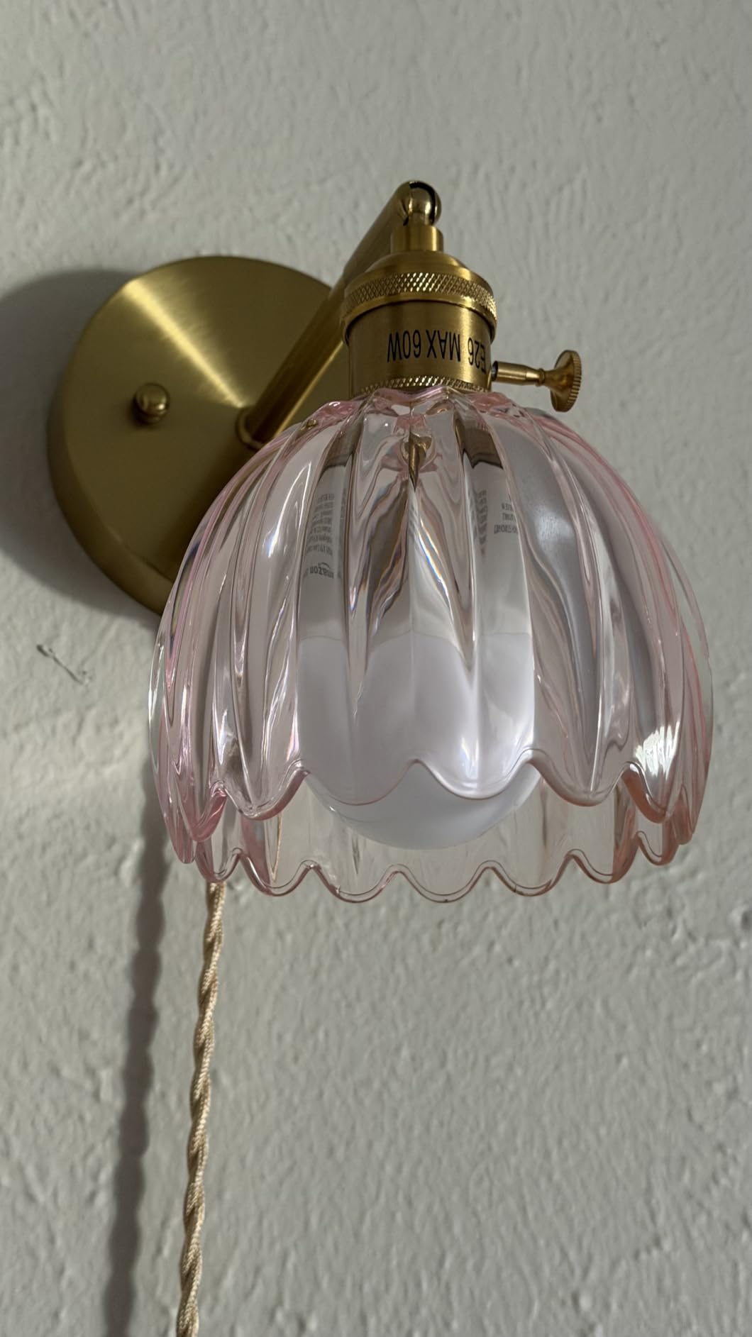 Plug in Wall Sconces Set of 2, Vintage Wall Sconce Light with Tulip Milk White Glass Lampshade, Bedroom Wall Sconce with Switch and Plug in wall lamp Cord, Gold Wall Light Wall Decor Set of 2 customer photo 1