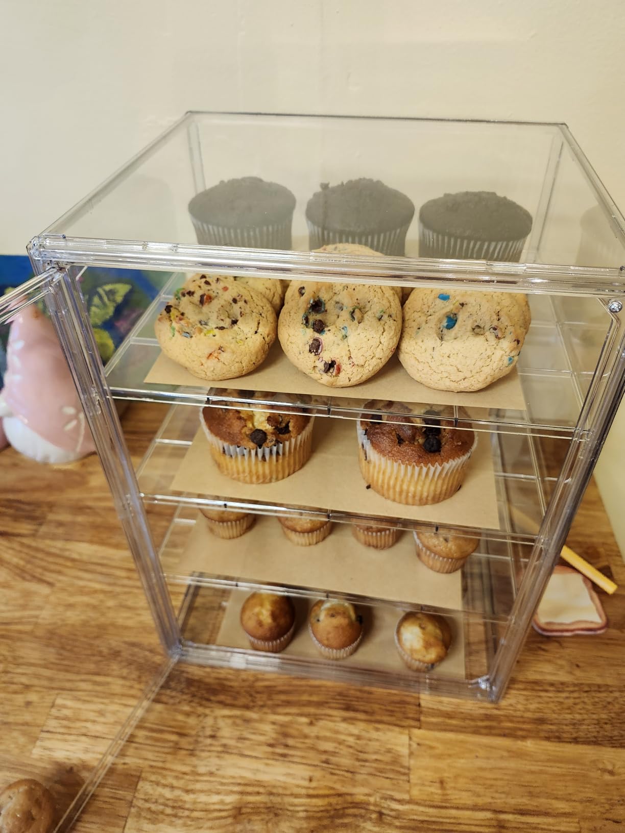 Pastry Display Case,Large Bakery Cookie Display Stand for Kitchen Countertop,4 Layers Adjustable Clear Bread Storage with Magnetic Door Bread Box and Cupcake Kitchen Counter 15.5x11.4x9.8 Inch customer photo 1