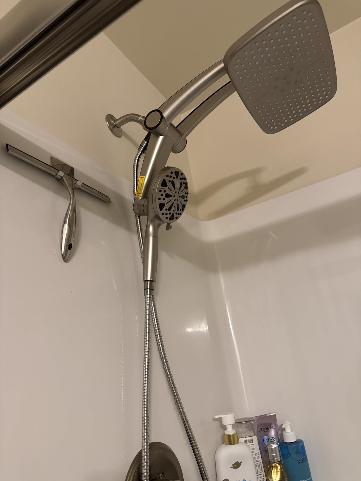 12-Inch High Pressure Rain Shower Head with Handheld Spray Combo, Magnetic | Dual shower heads; one-piece bracket adjusts height=
