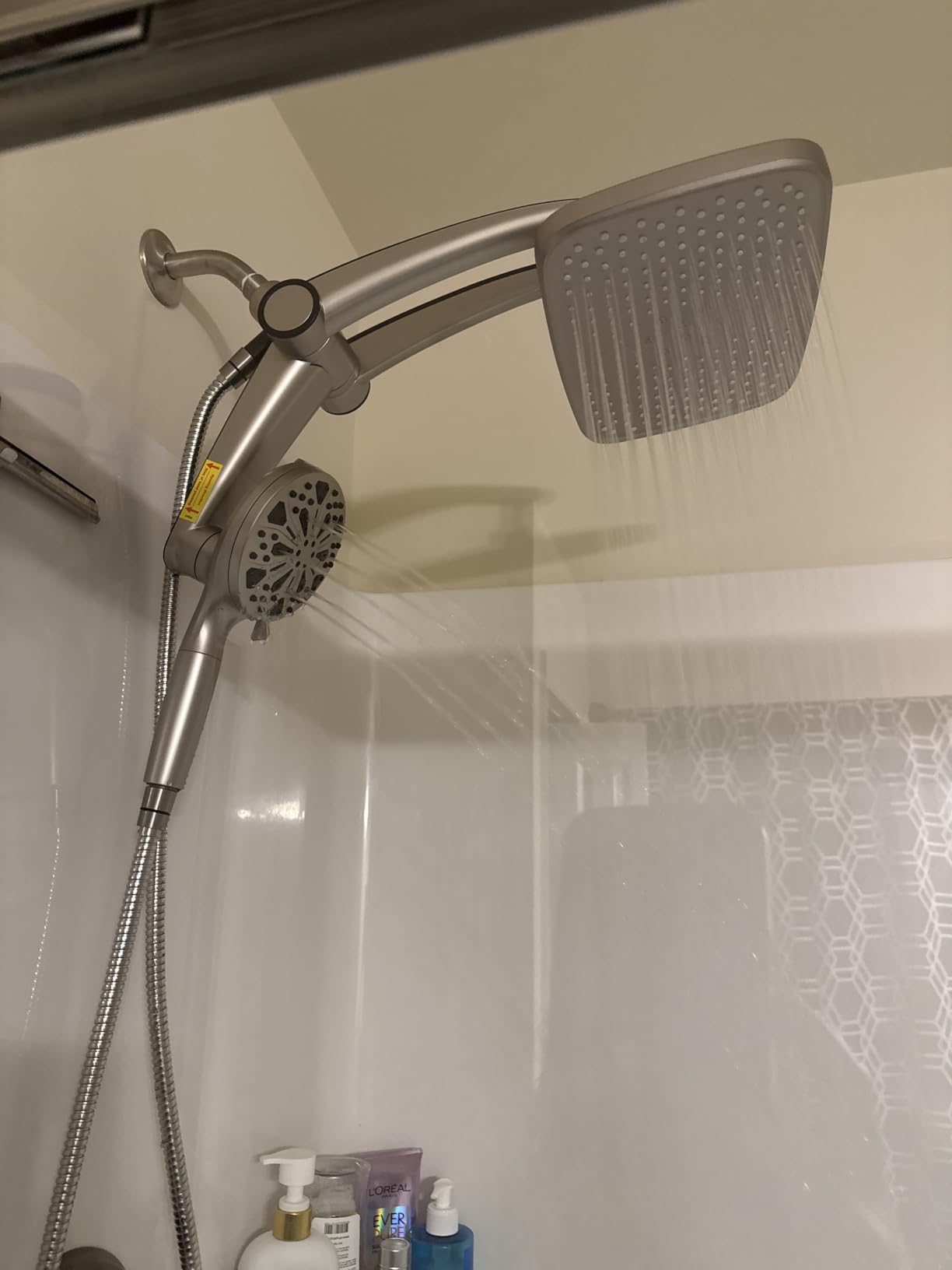 12-Inch High Pressure Rain Shower Head with Handheld Spray Combo, Magnetic | Dual shower heads; one-piece bracket adjusts height=