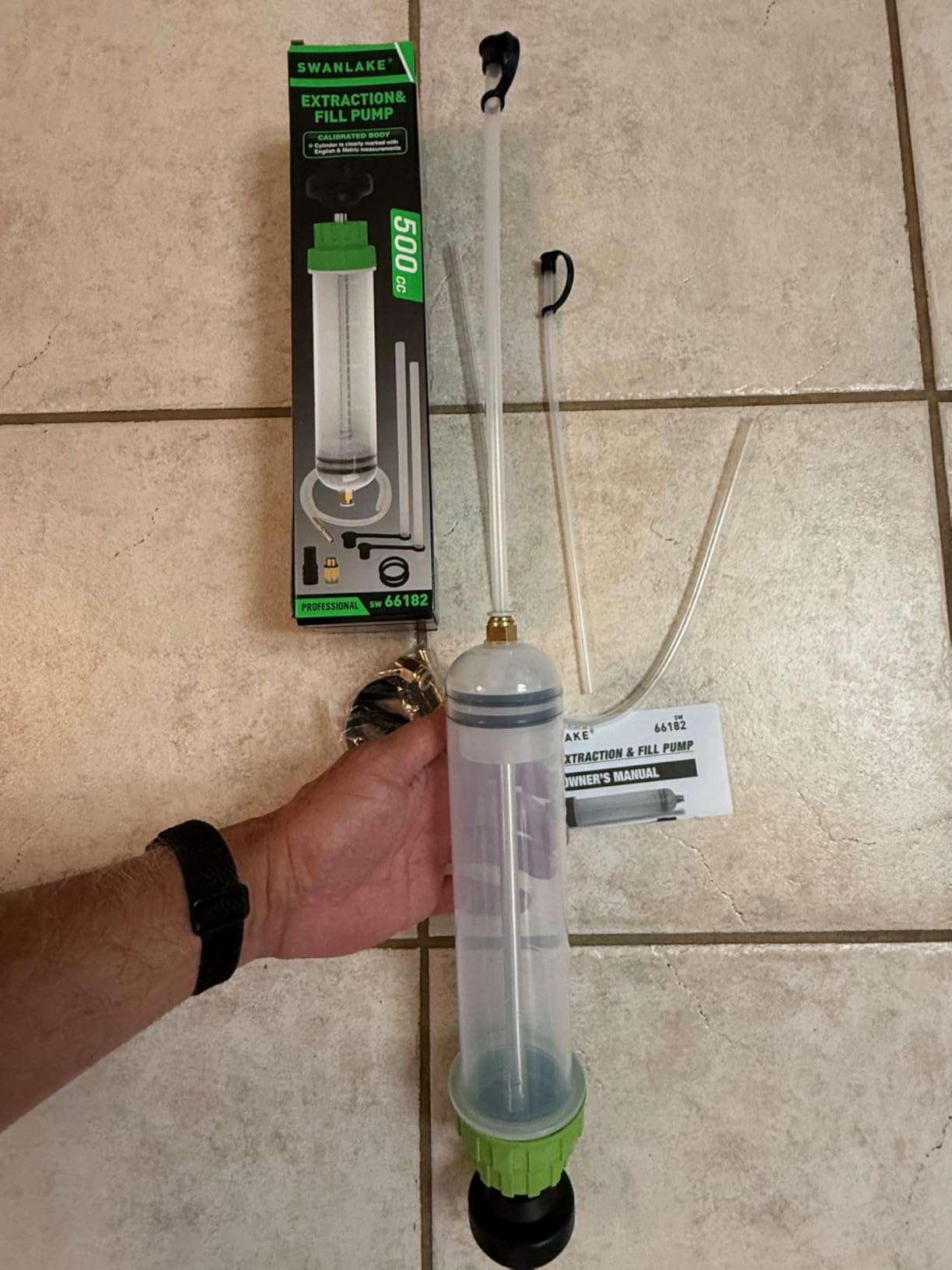 SWANLAKE 500cc Fluid Extractor & Fill Pump, Automotive Fluid Pump Extractor, Oil Change Pumps with 23'' Long Hose, 2PCS 12'' Extension Tubes, Suction Pumps for Lawn Mowers Cars customer photo 1