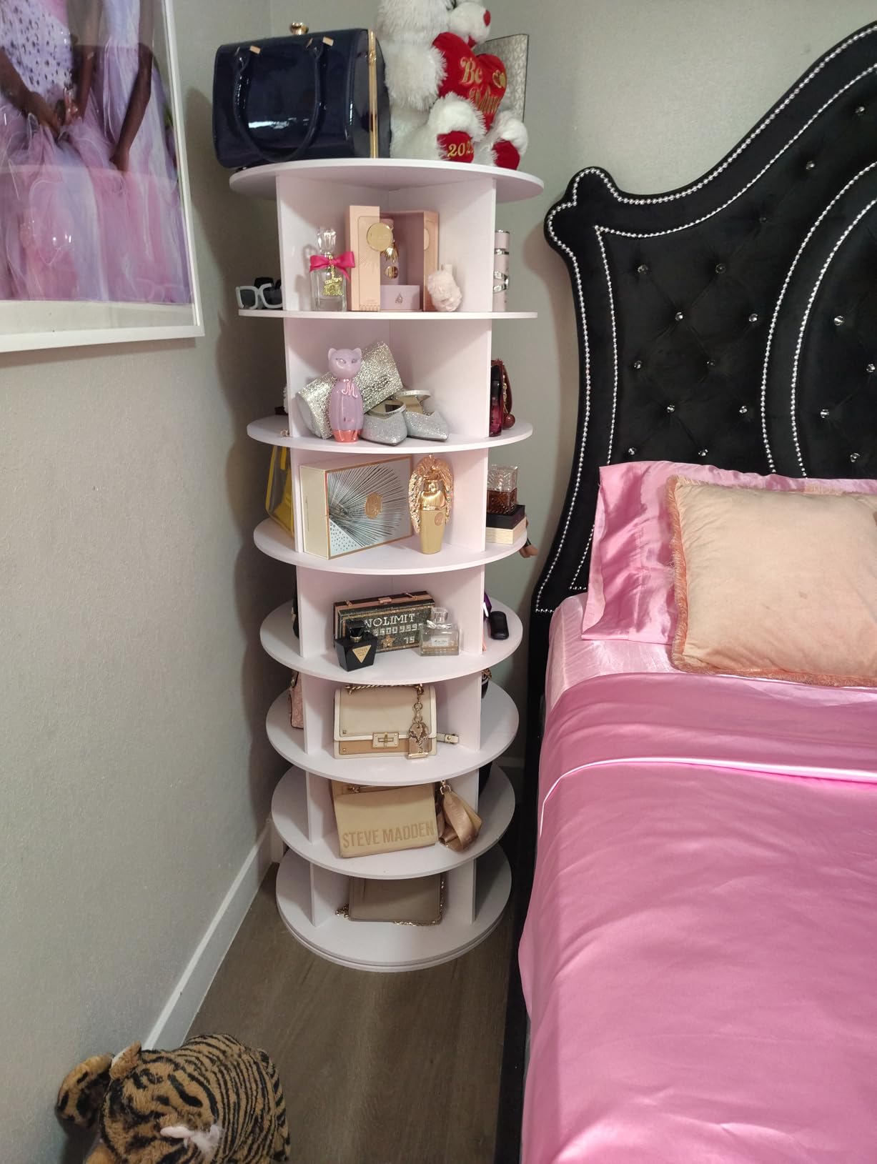 Rotating Shoe Rack 7 Tier Spinning Shoes Organizer Tower for 28-32 Pairs Lazy Susan 360 Revolving Shoe Storage Cabinet Rotate Shoe Handbag Rack Round Carousel for Closet, Bedroom (White) customer photo 1