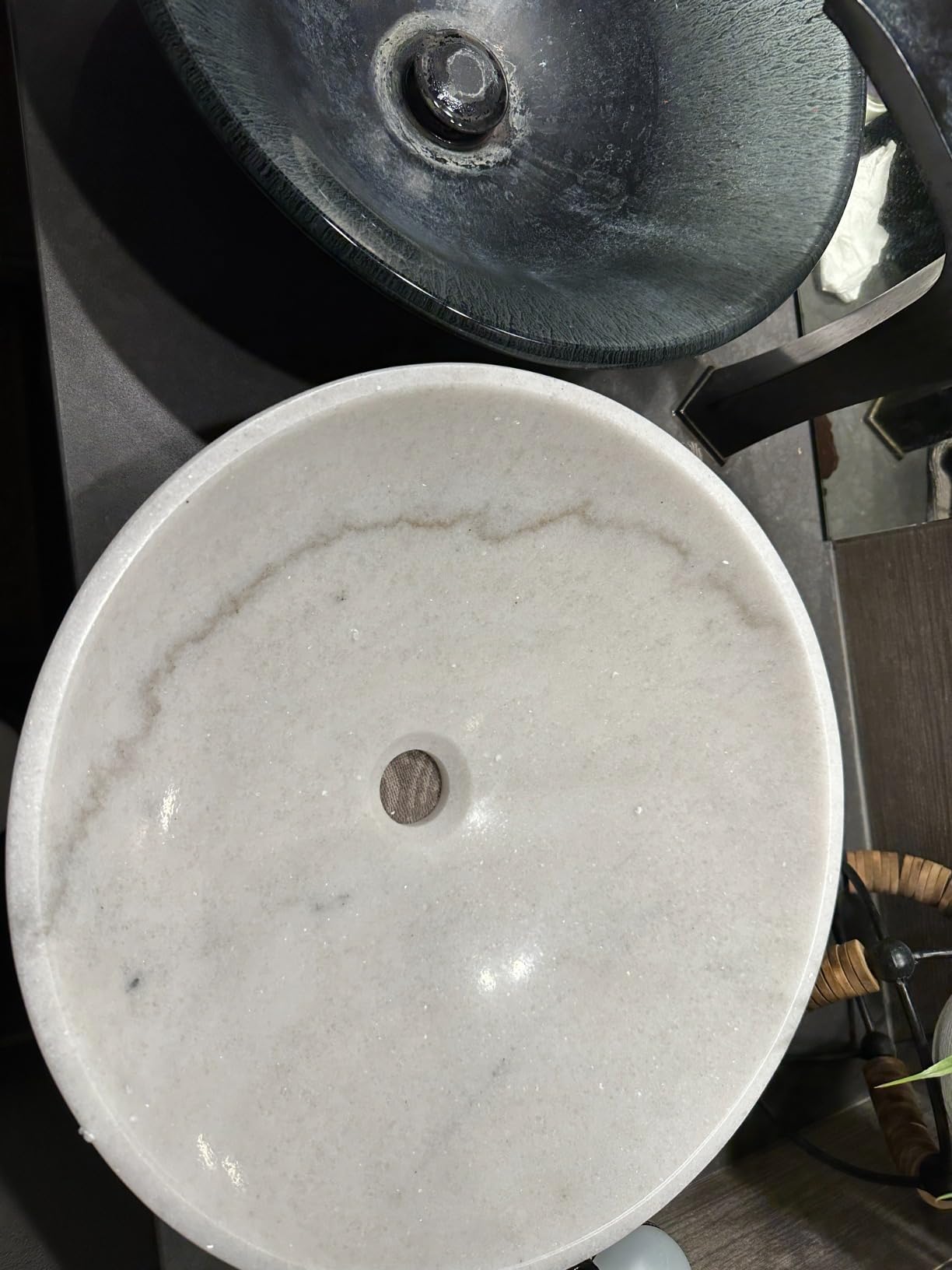Natural 17 Inch Travertine Stone Round Vessel Sink for Bathroom, Beige Marble Bathroom Sink, Vanity Bowl Basin customer photo 1