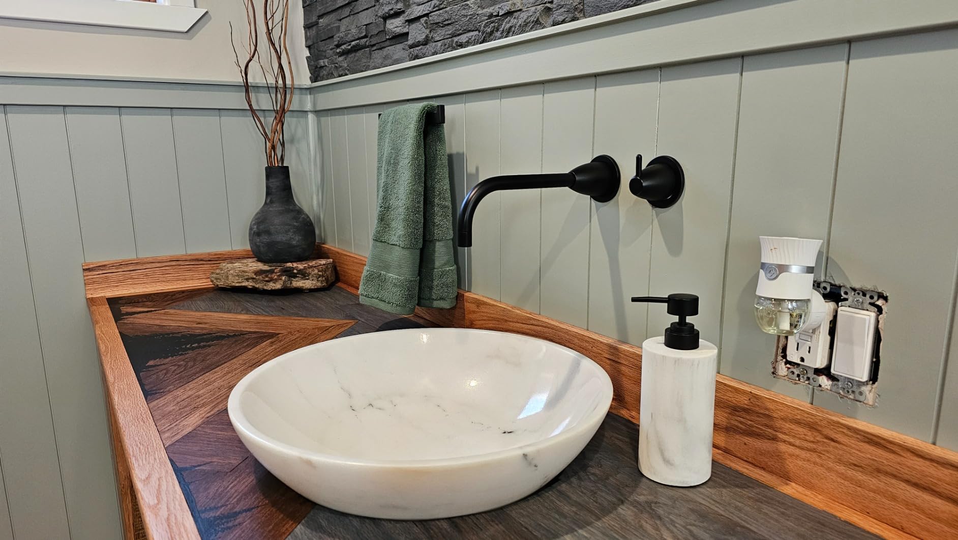 Natural 17 Inch Travertine Stone Round Vessel Sink for Bathroom, Beige Marble Bathroom Sink, Vanity Bowl Basin customer photo 2