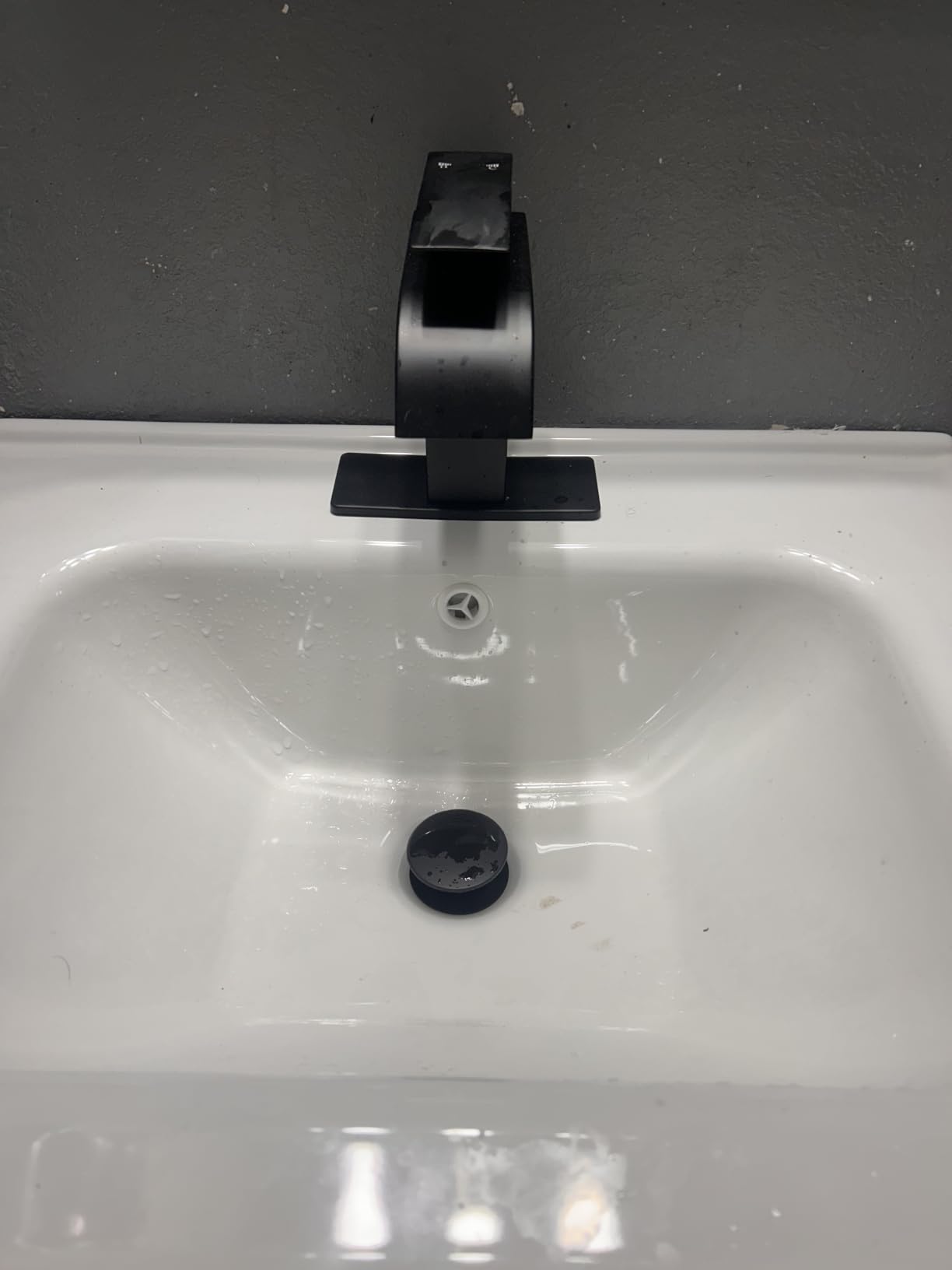 Matte Black Bathroom Faucet with Waterfall Spout and Pop-up Drain | SUS 304 Stainless Steel, Single Handle, 1 or 3 Hole Sink, Vanity Faucet, Deck Plate, Supply Hoses, NSF372 NSF61 cUPC customer photo 1